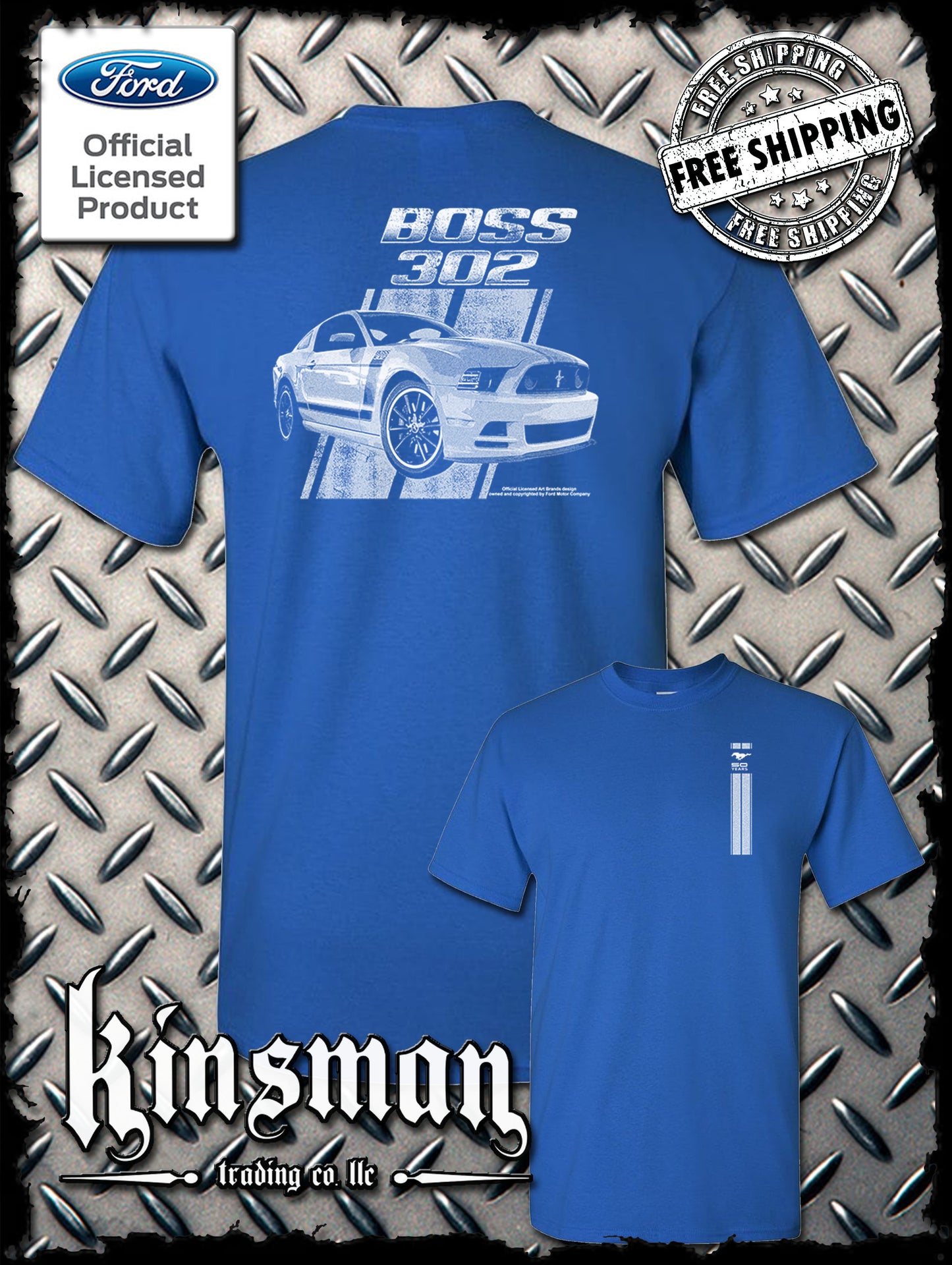 Ford Boss 302 Mustang 50 Years 2-Sided T-Shirt - Official Licensed Product