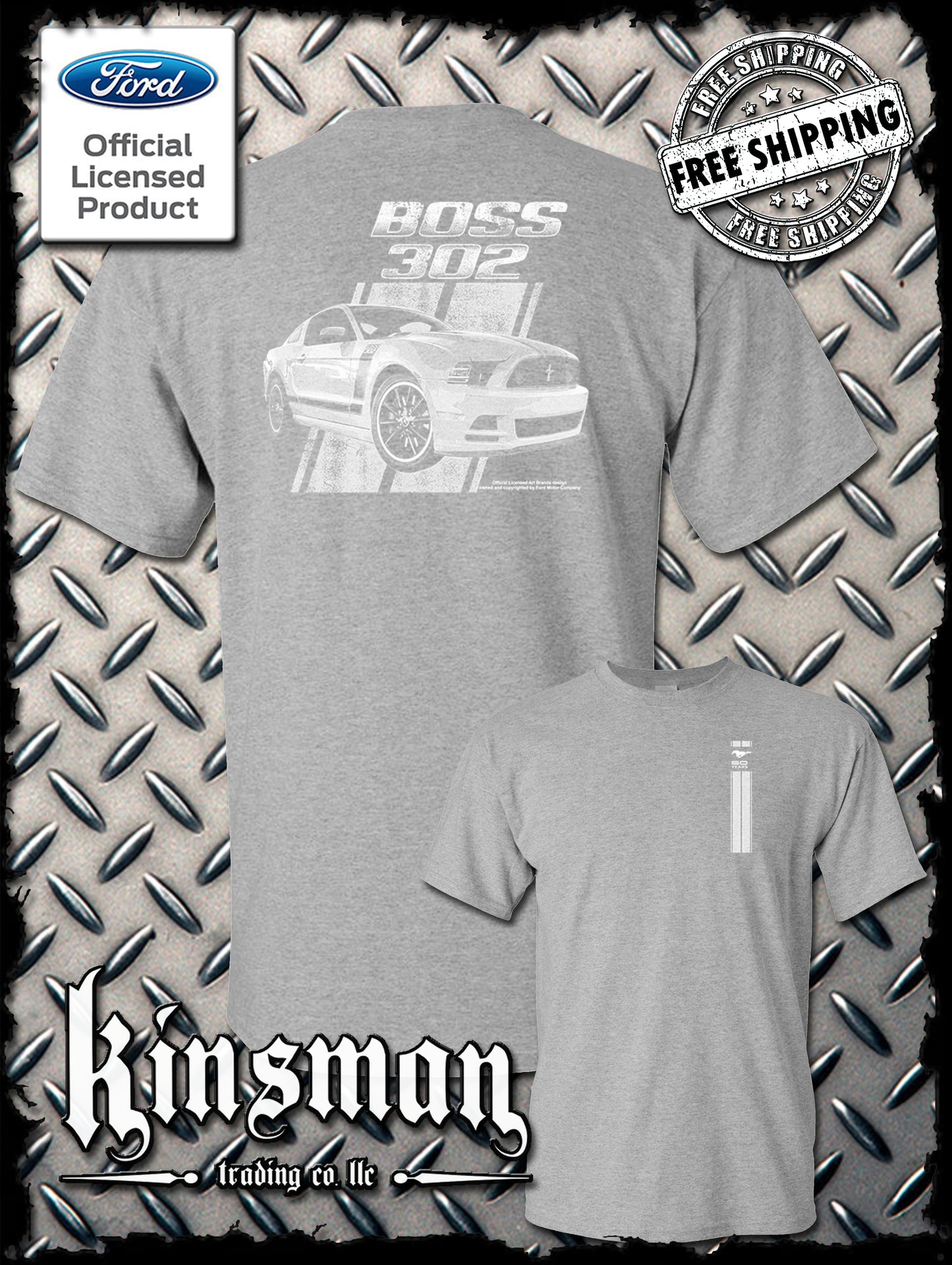 Ford Boss 302 Mustang 50 Years 2-Sided T-Shirt - Official Licensed Product