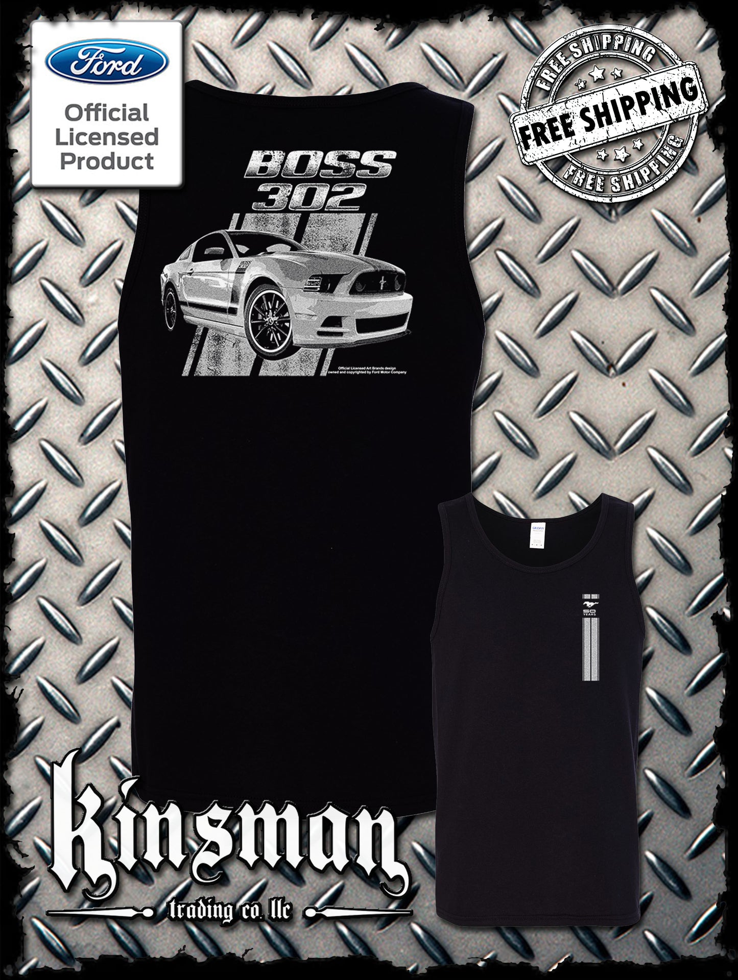 Ford Boss 302 Mustang 50 Years 2-Sided Tank Top T-Shirt - Official Licensed Product