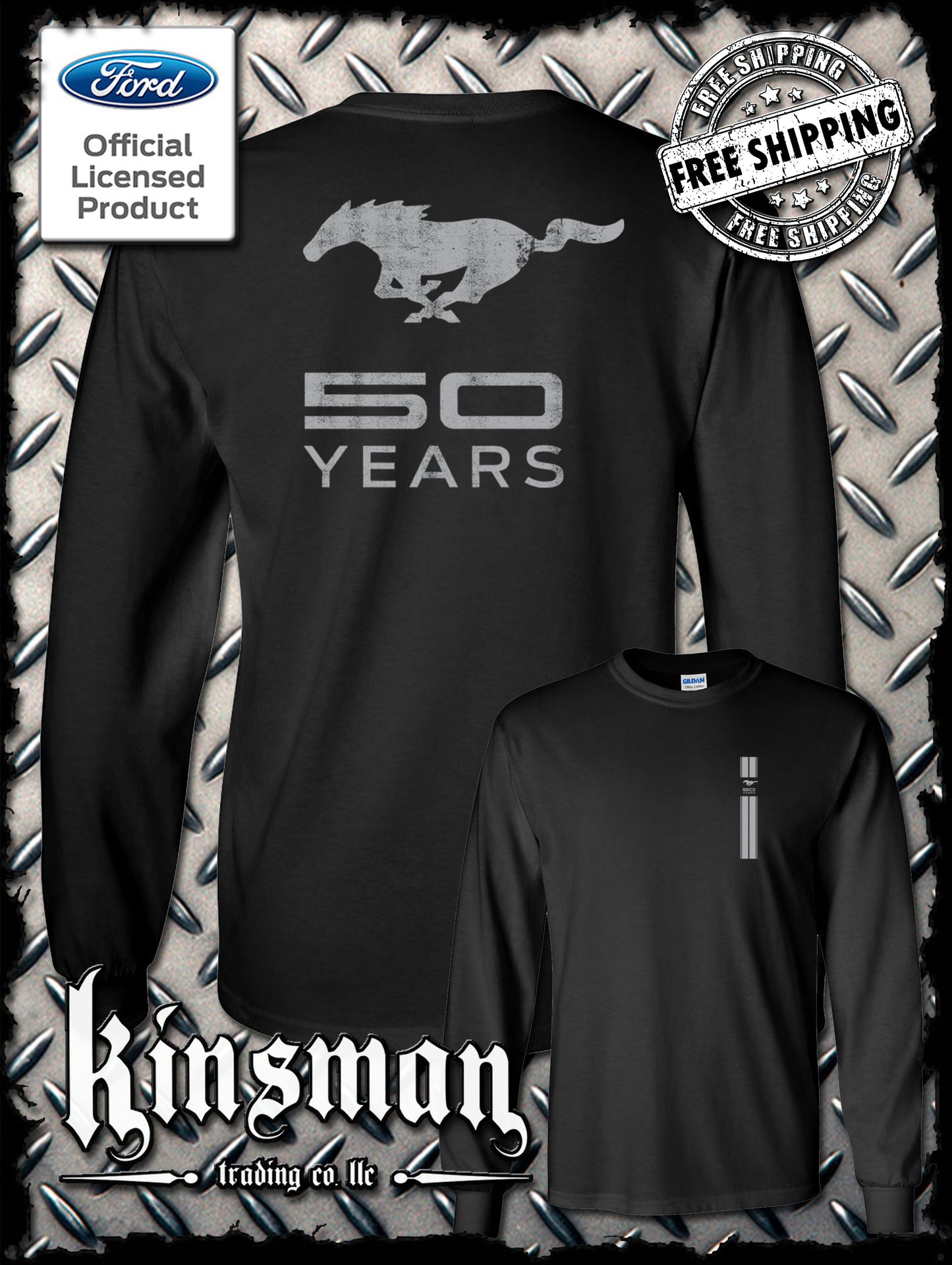 Ford Mustang 50 Years Logo 2-Sided Long Sleeve T-Shirt - Official Licensed Product