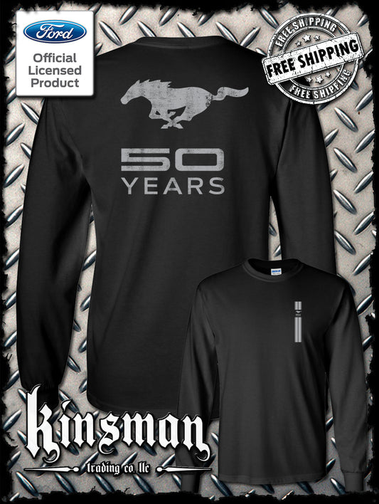 Ford Mustang 50 Years Logo 2-Sided Long Sleeve T-Shirt - Official Licensed Product