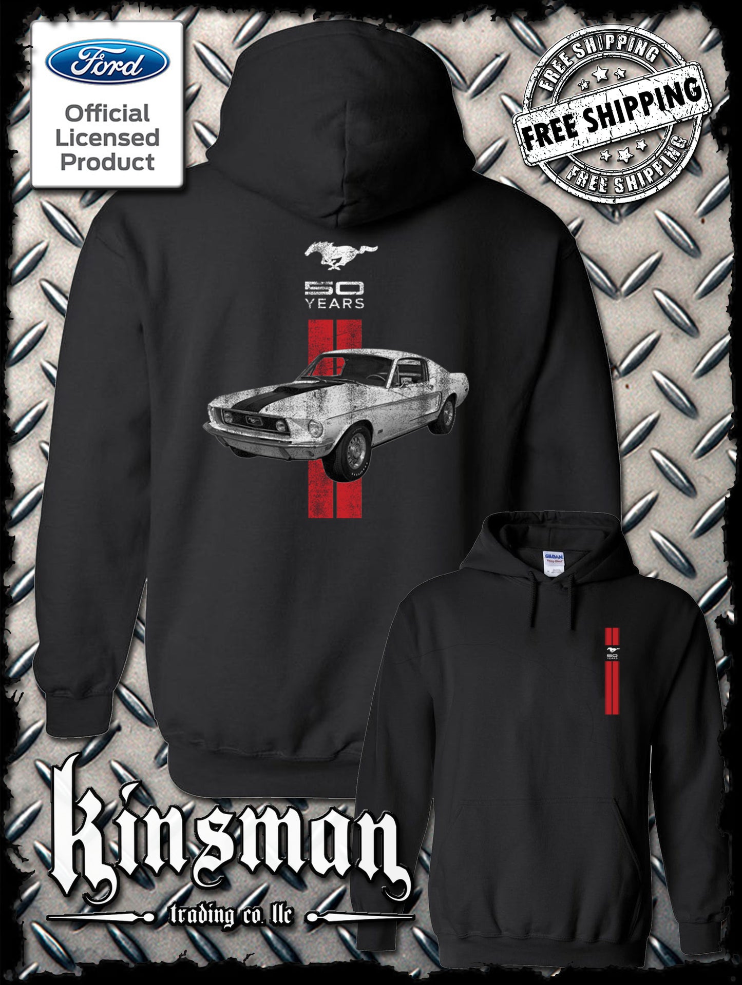 Ford Mustang 50 Years Red Stripe Hoodie / Sweatshirt - Official Licensed Product