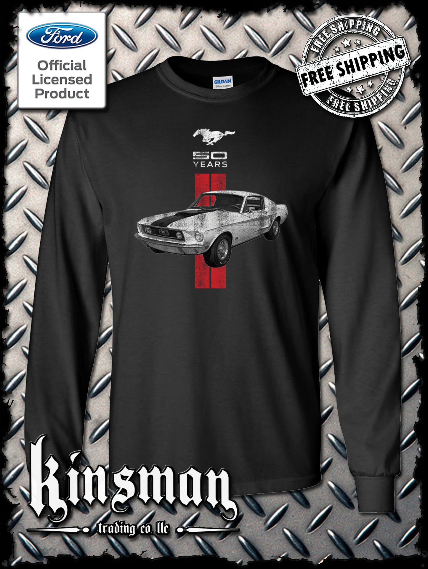 Ford Mustang 50 Years Red Stripe Long Sleeve T-Shirt - Official Licensed Product