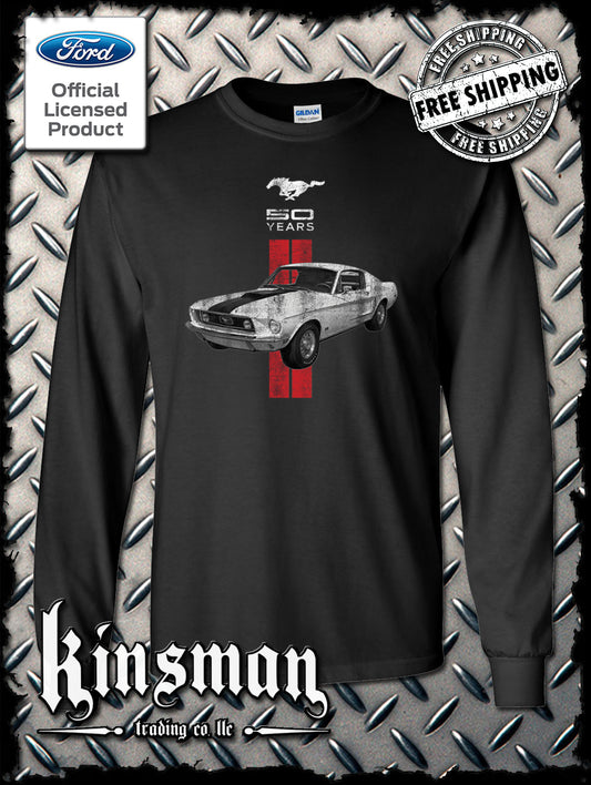 Ford Mustang 50 Years Red Stripe Long Sleeve T-Shirt - Official Licensed Product
