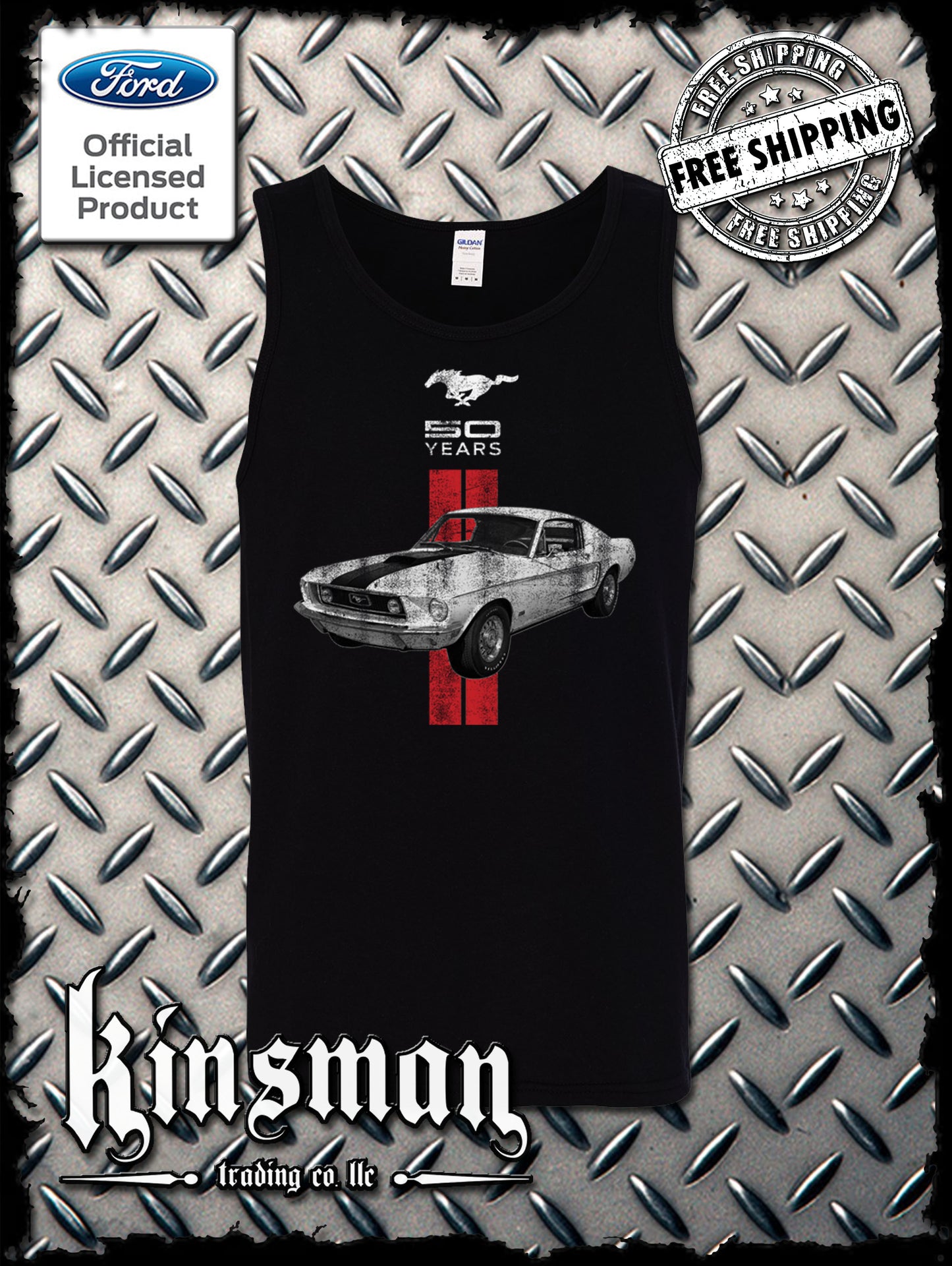 Ford Mustang 50 Years Red Stripe Tank Top T-Shirt - Official Licensed Product