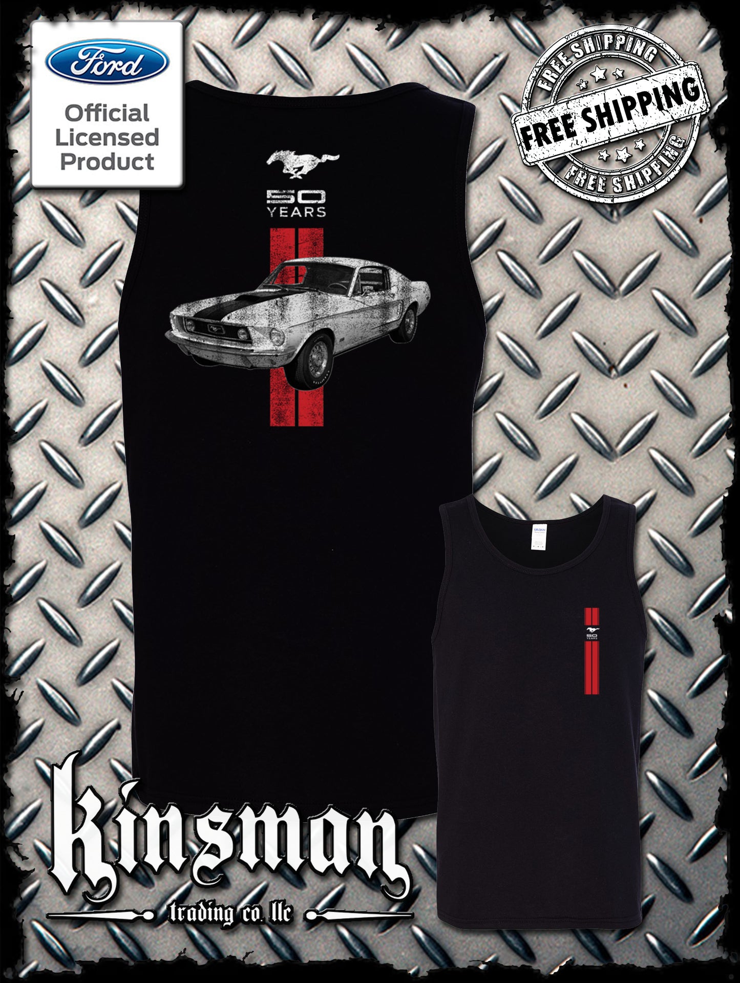 Ford Mustang 50 Years Red Stripe 2-Sided Tank Top T-Shirt - Official Licensed Product