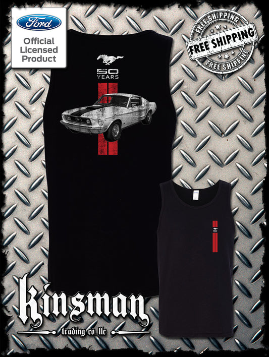 Ford Mustang 50 Years Red Stripe 2-Sided Tank Top T-Shirt - Official Licensed Product
