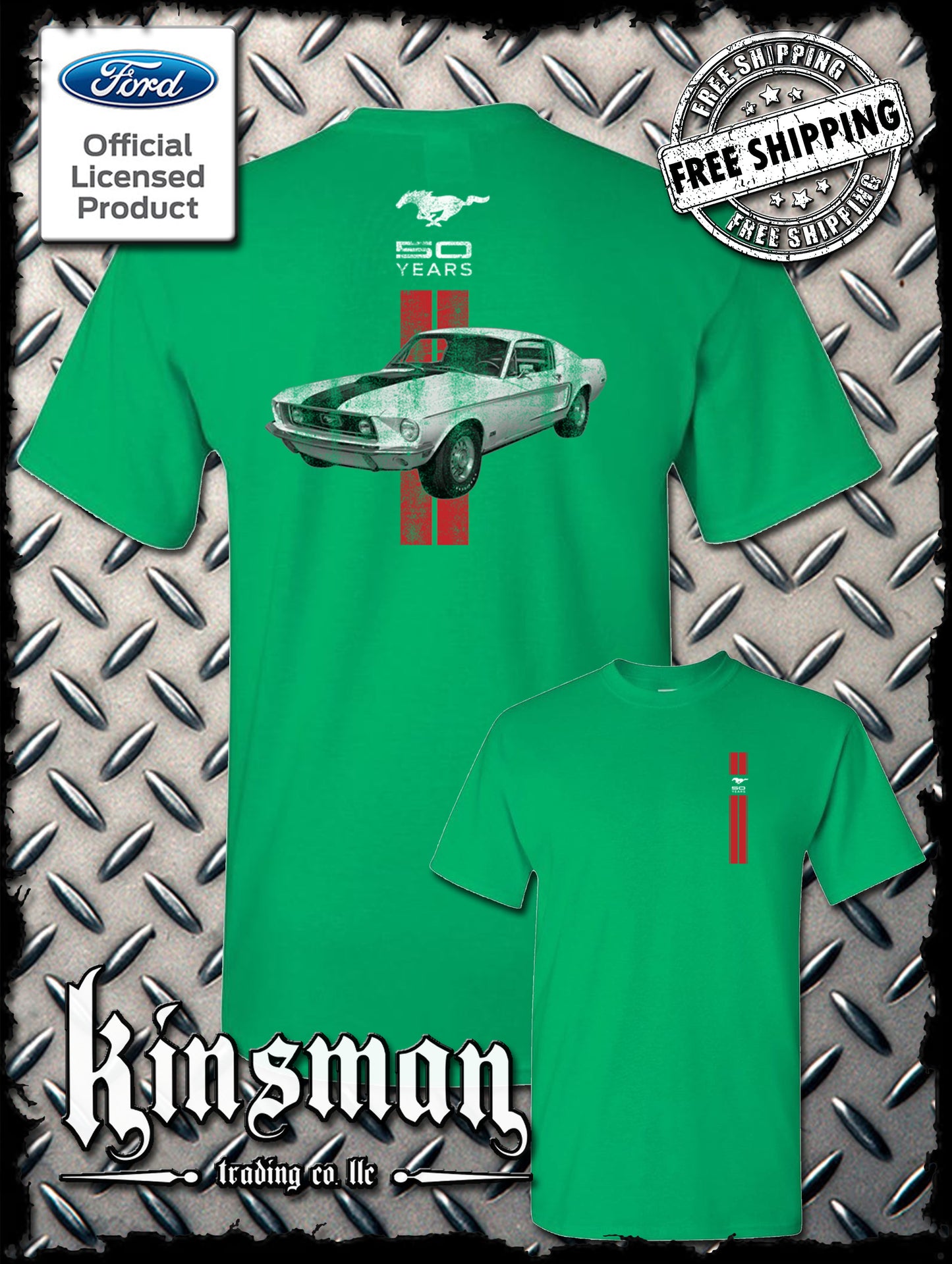 Ford Mustang 50 Years Red Stripe 2-Sided T-Shirt - Official Licensed Product