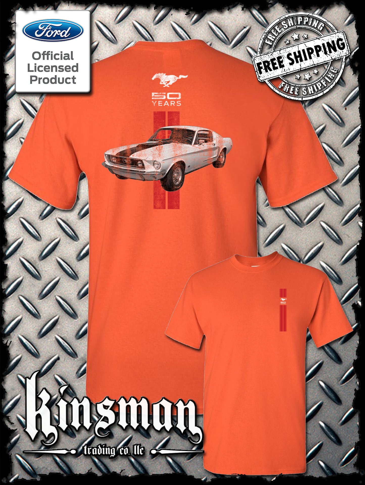 Ford Mustang 50 Years Red Stripe 2-Sided T-Shirt - Official Licensed Product