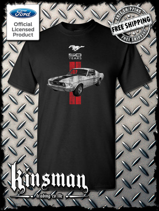 Ford Mustang 50 Years Red Stripe T-Shirt - Official Licensed Product