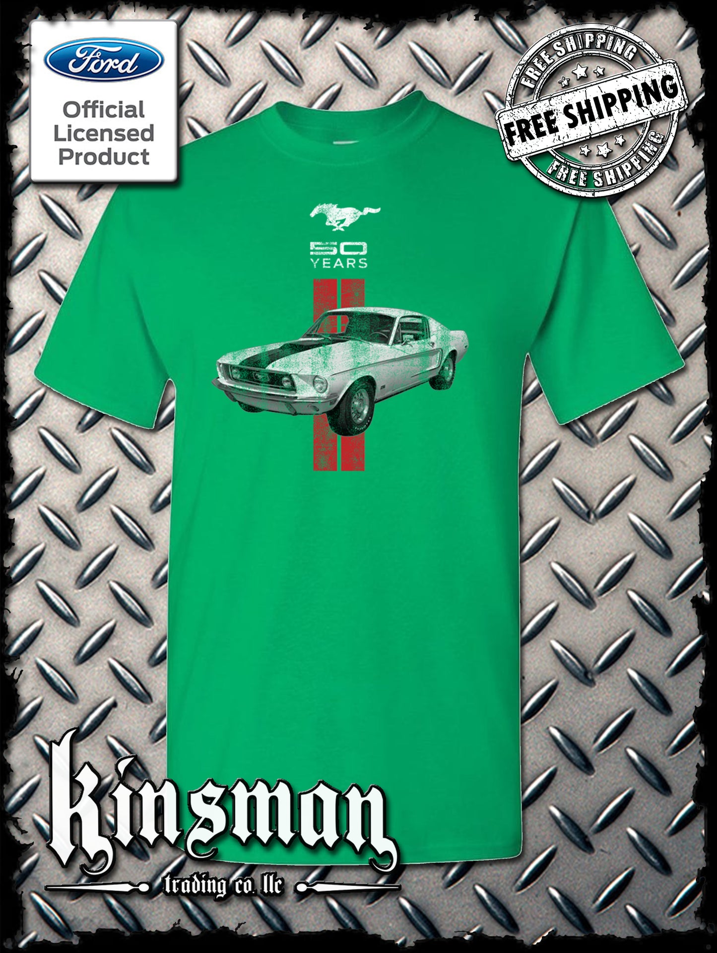 Ford Mustang 50 Years Red Stripe T-Shirt - Official Licensed Product