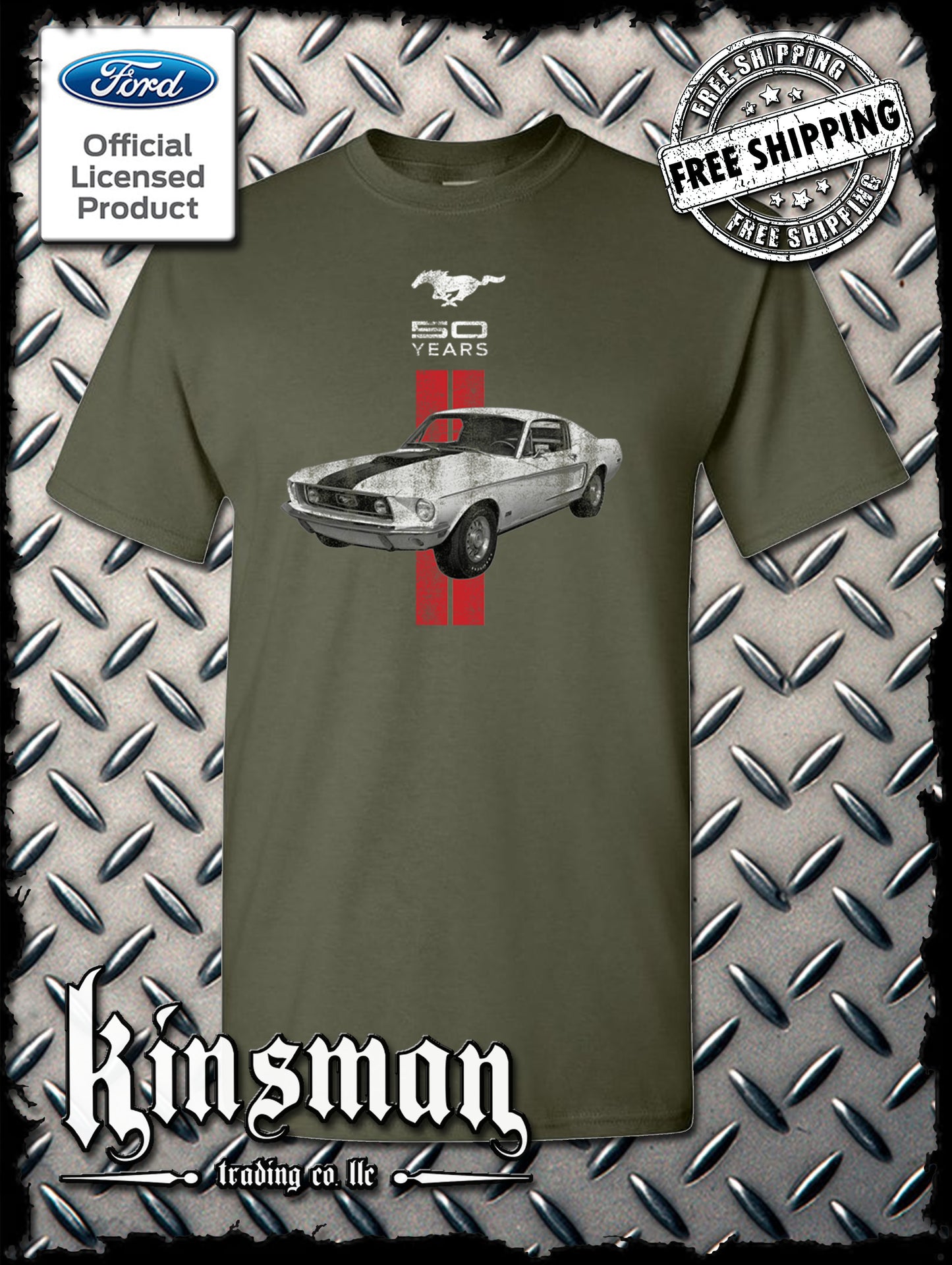 Ford Mustang 50 Years Red Stripe T-Shirt - Official Licensed Product