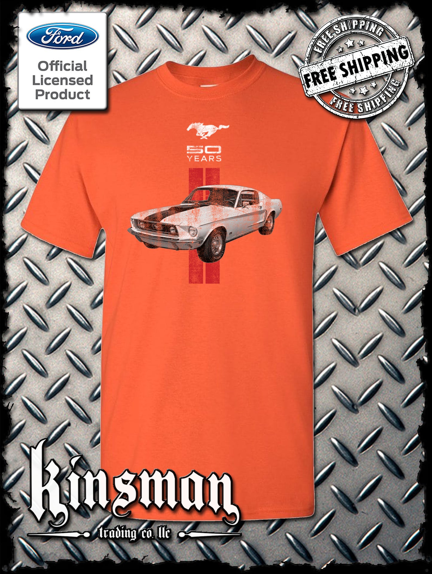 Ford Mustang 50 Years Red Stripe T-Shirt - Official Licensed Product