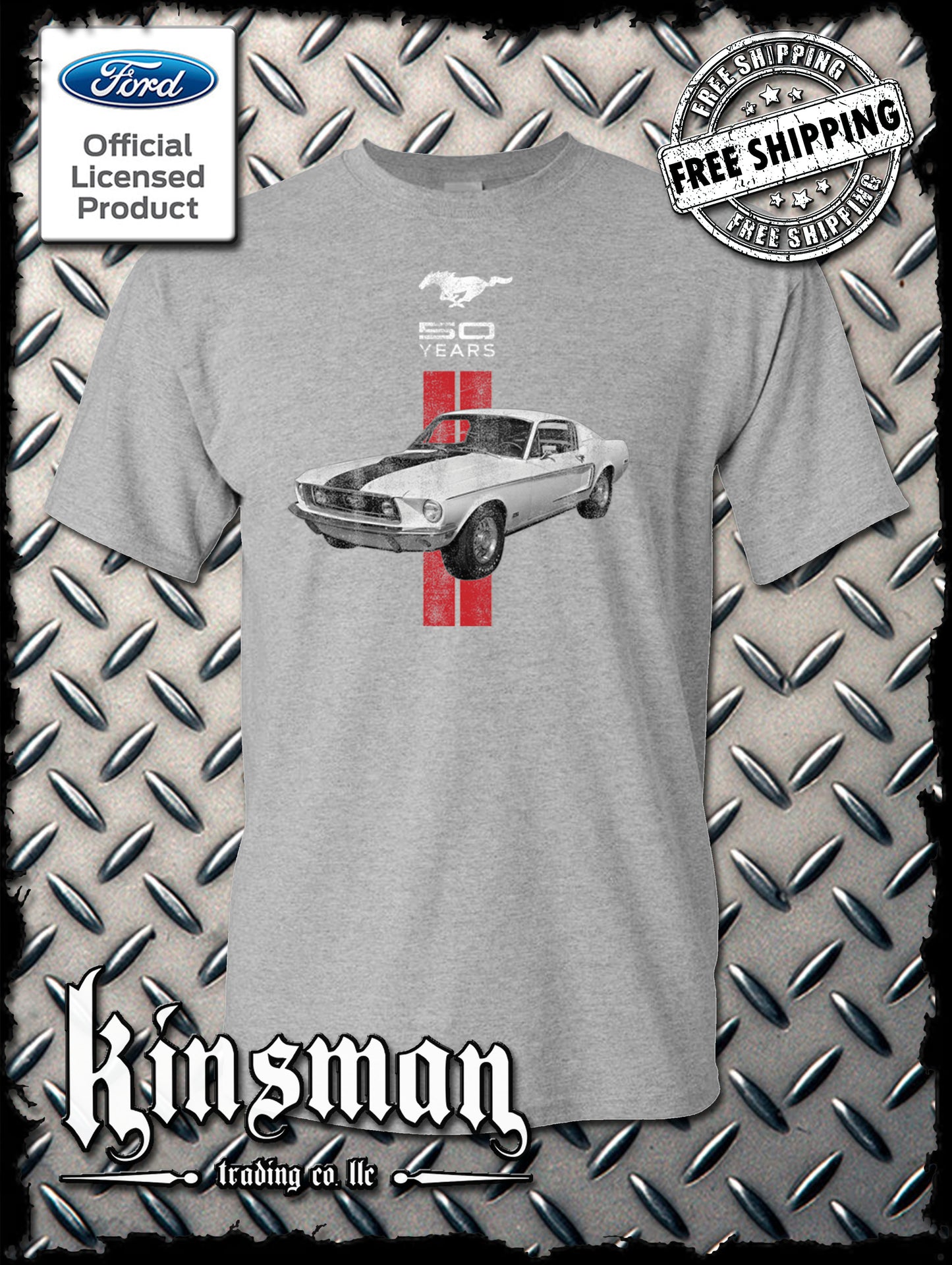 Ford Mustang 50 Years Red Stripe T-Shirt - Official Licensed Product