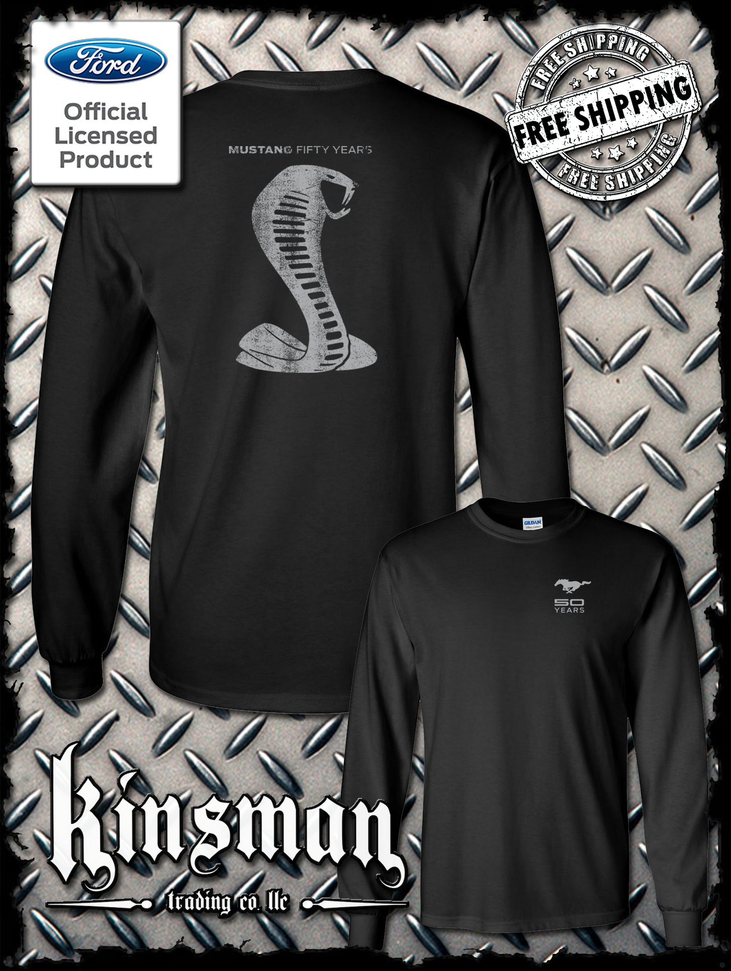 Ford Mustang / Carroll Shelby Cobra 50 Years 2-Sided Long Sleeve T-Shirt