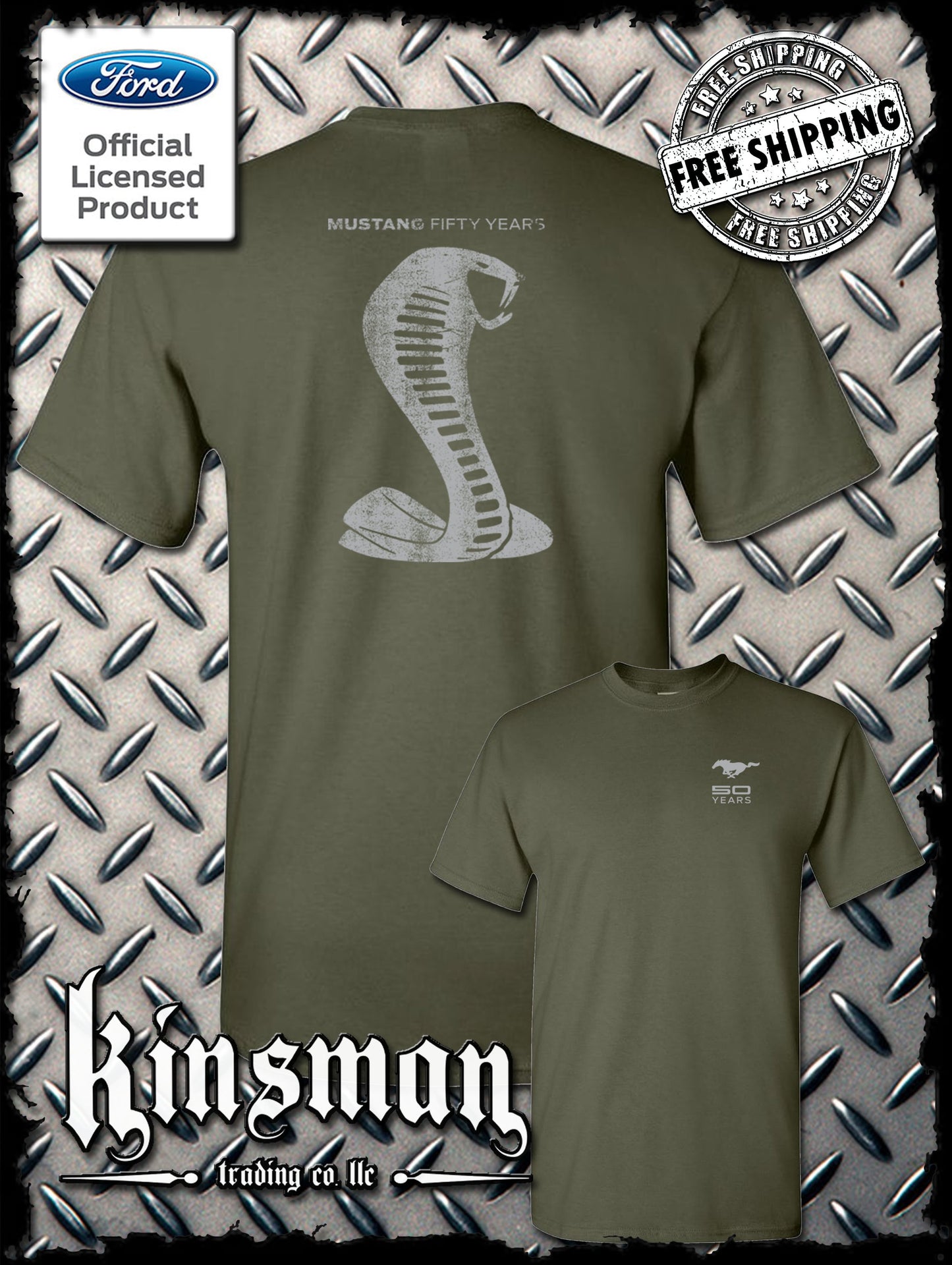 Ford Mustang / Carroll Shelby Cobra 50 Years 2-Sided T-Shirt