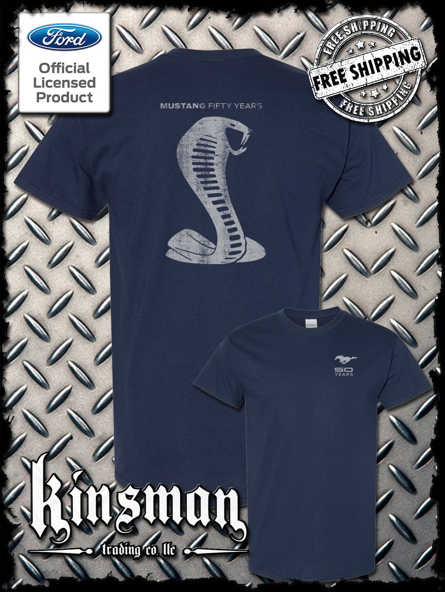 Ford Mustang / Carroll Shelby Cobra 50 Years 2-Sided T-Shirt