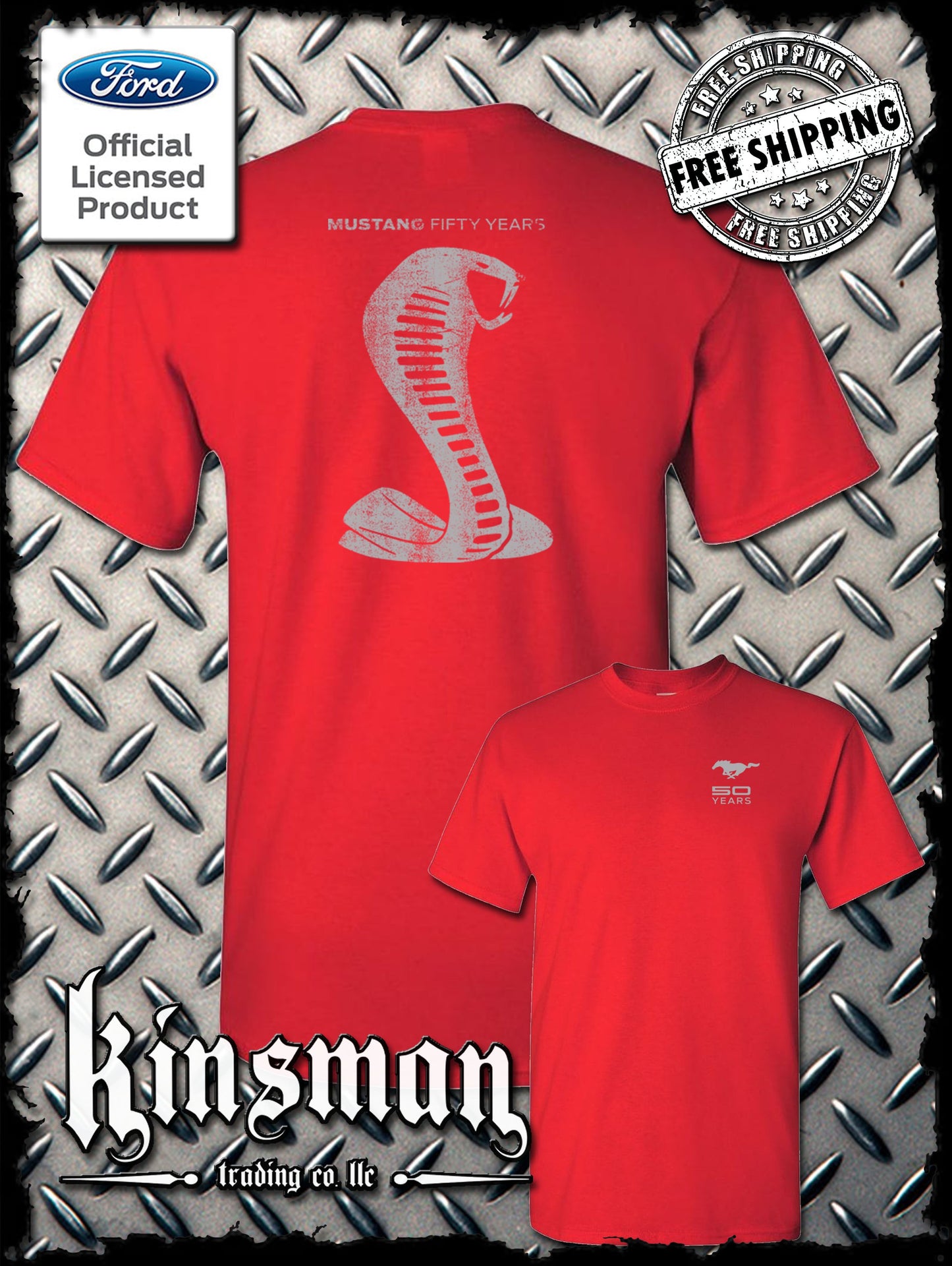 Ford Mustang / Carroll Shelby Cobra 50 Years 2-Sided T-Shirt