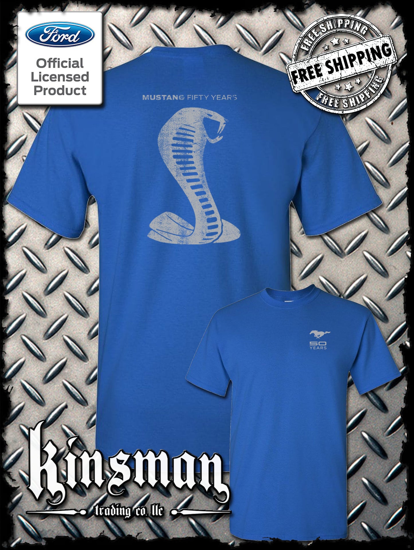 Ford Mustang / Carroll Shelby Cobra 50 Years 2-Sided T-Shirt