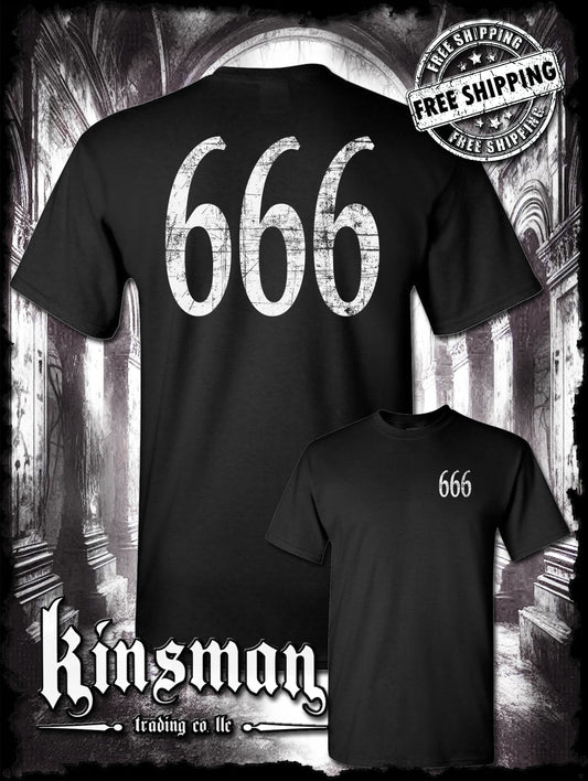 666 2-Sided T-Shirt - Triple Six Horror Satanic Halloween Punk Rock Metal Concert Tee