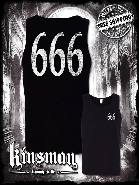 666 Tank Top 2-Sided T-Shirt -Triple Six Horror Satanic Halloween Rock Metal Concert Tee