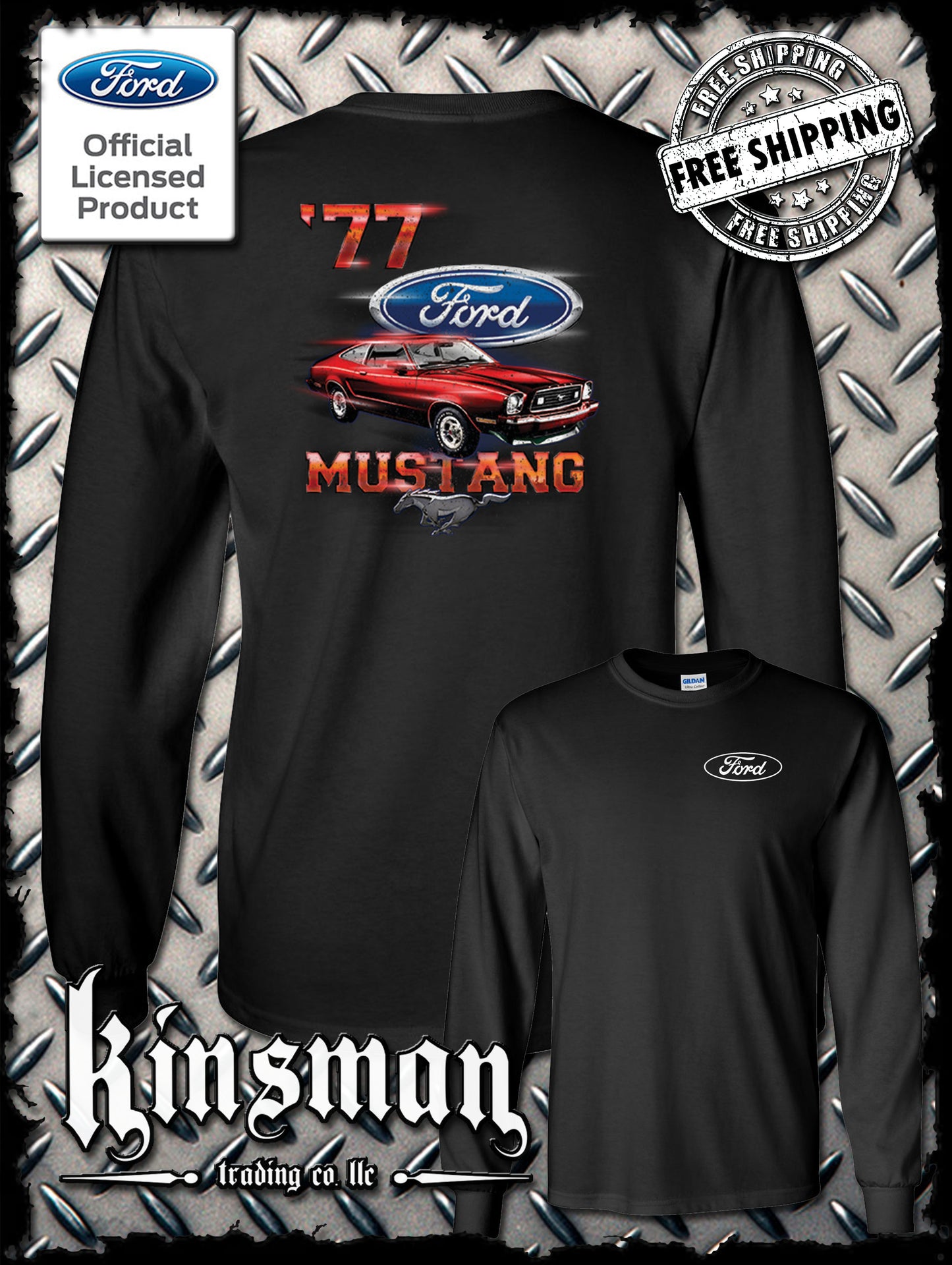 77 Mustang Ford 2-Sided Long Sleeve T-Shirt - Official Licensed Product