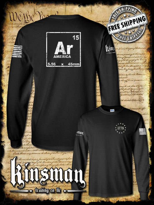 AR-15 Periodic Table Symbol 2-Sided Long Sleeve T-Shirt / 2nd Amendment