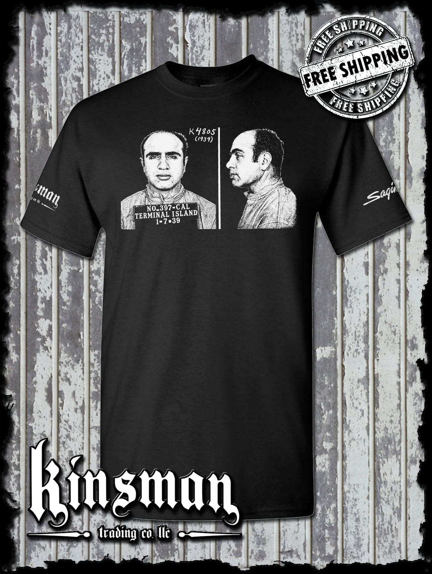 Al Capone 1939 Mug Shot T-Shirt Old School Gangster Mafia Mob