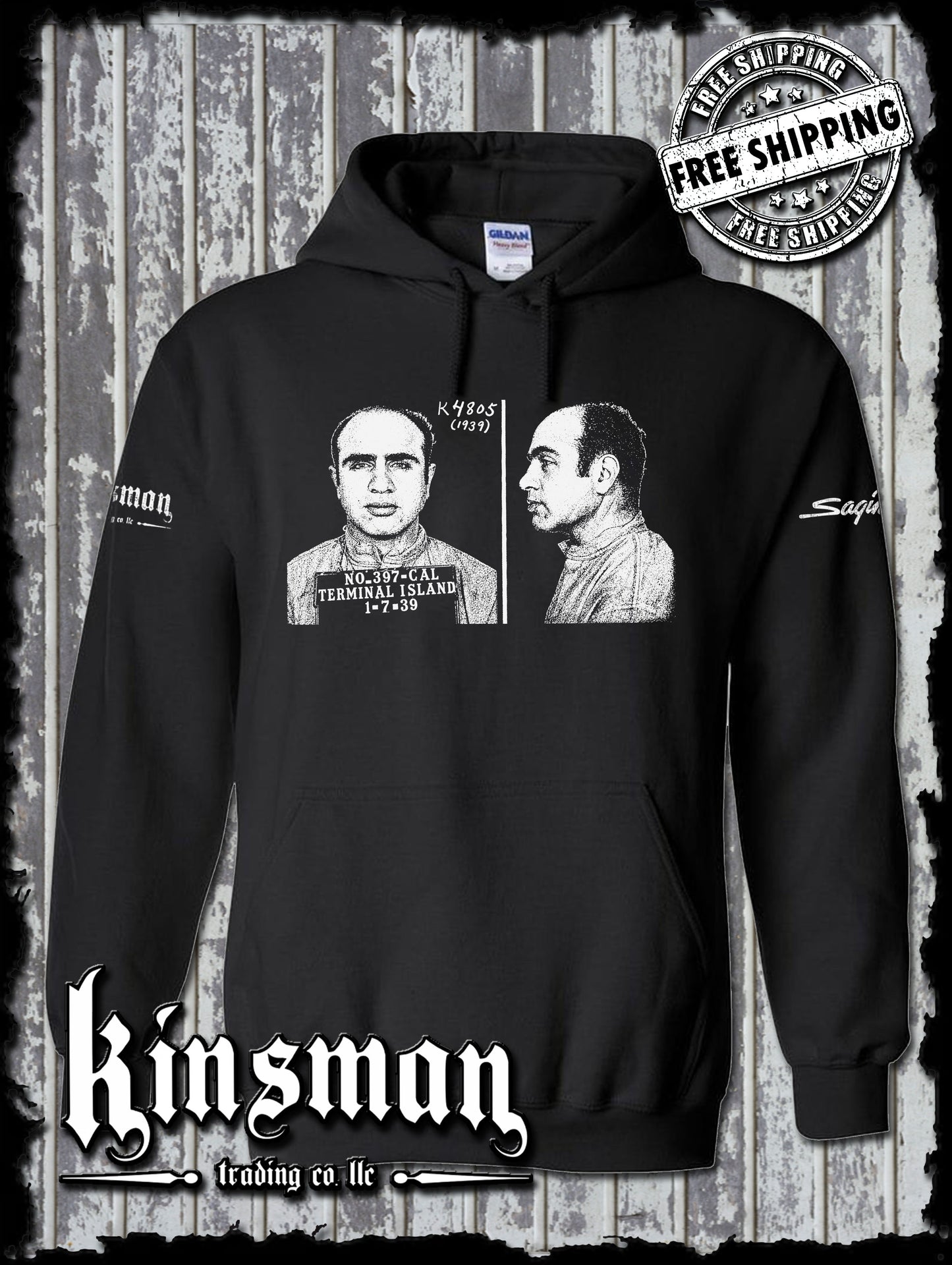 Al Capone 1939 Mug Shot Hoodie / Sweatshirt Old School Gangster Mafia Mob