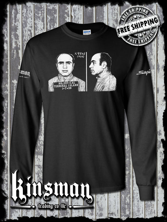 Al Capone 1939 Mug Shot Long Sleeve T-Shirt Old School Gangster Mafia Mob