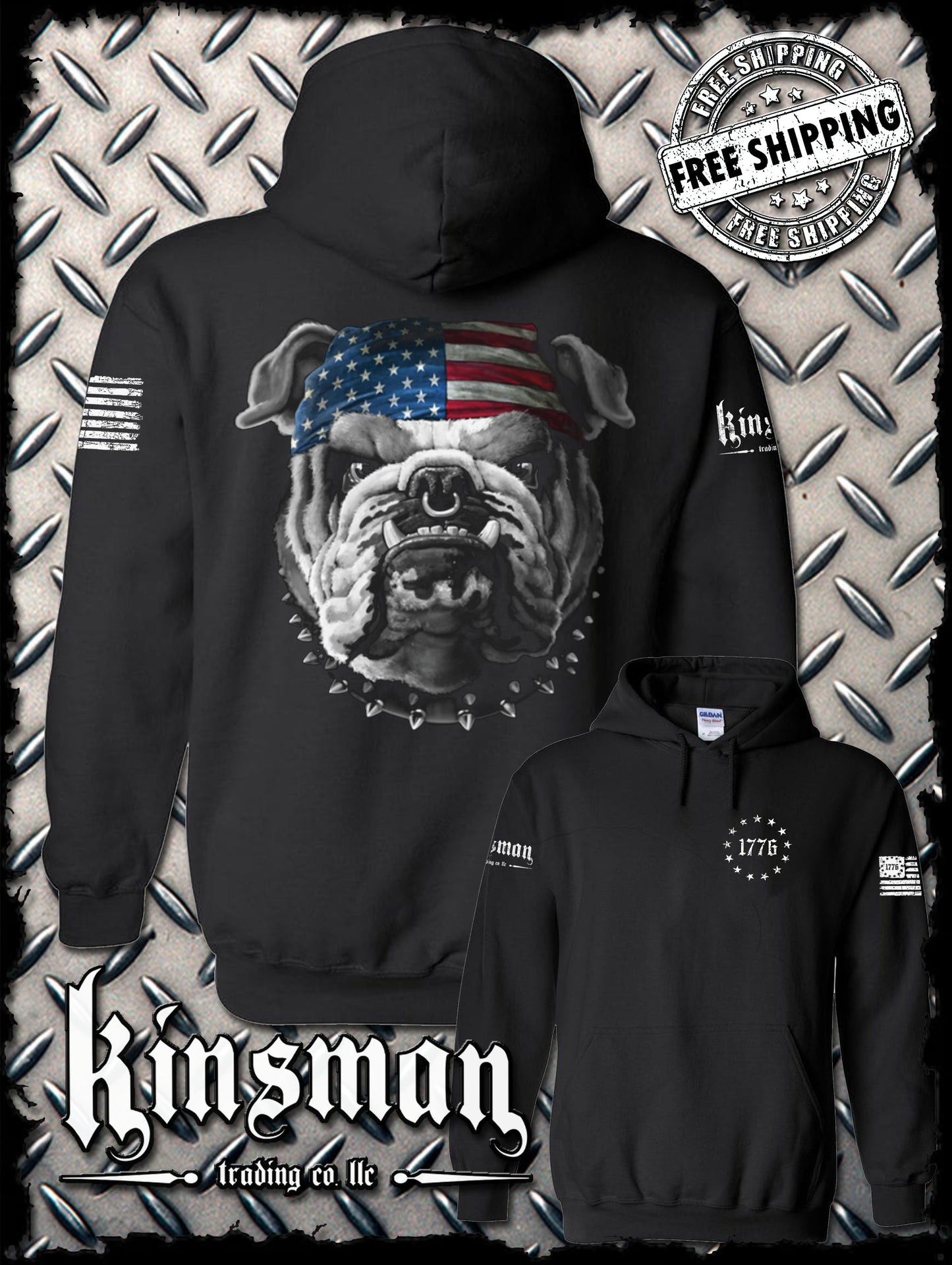 AMERICAN Bulldog Hoodie / Sweatshirt USA Flag Patriotic Dogs of War Military Army Freedom
