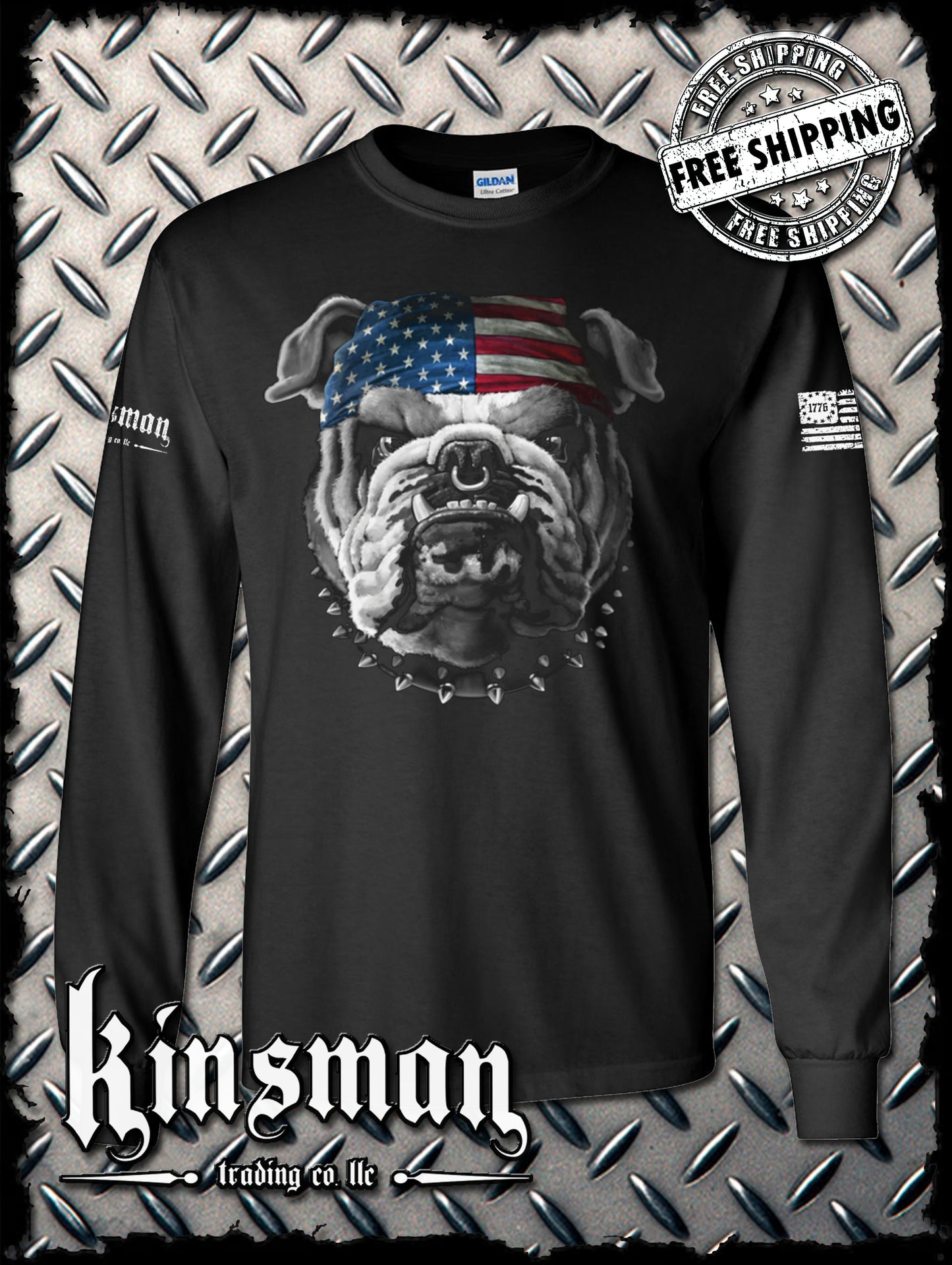 AMERICAN Bulldog Long Sleeve T-Shirt / USA Flag Patriotic Dogs of War Military