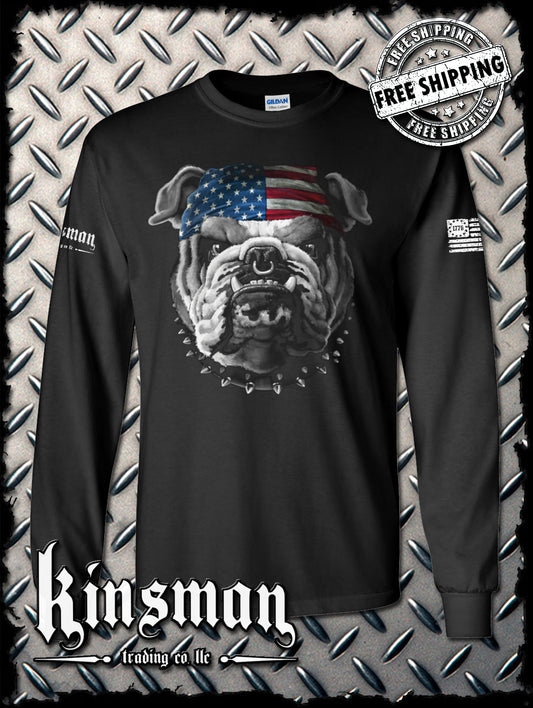 AMERICAN Bulldog Long Sleeve T-Shirt / USA Flag Patriotic Dogs of War Military