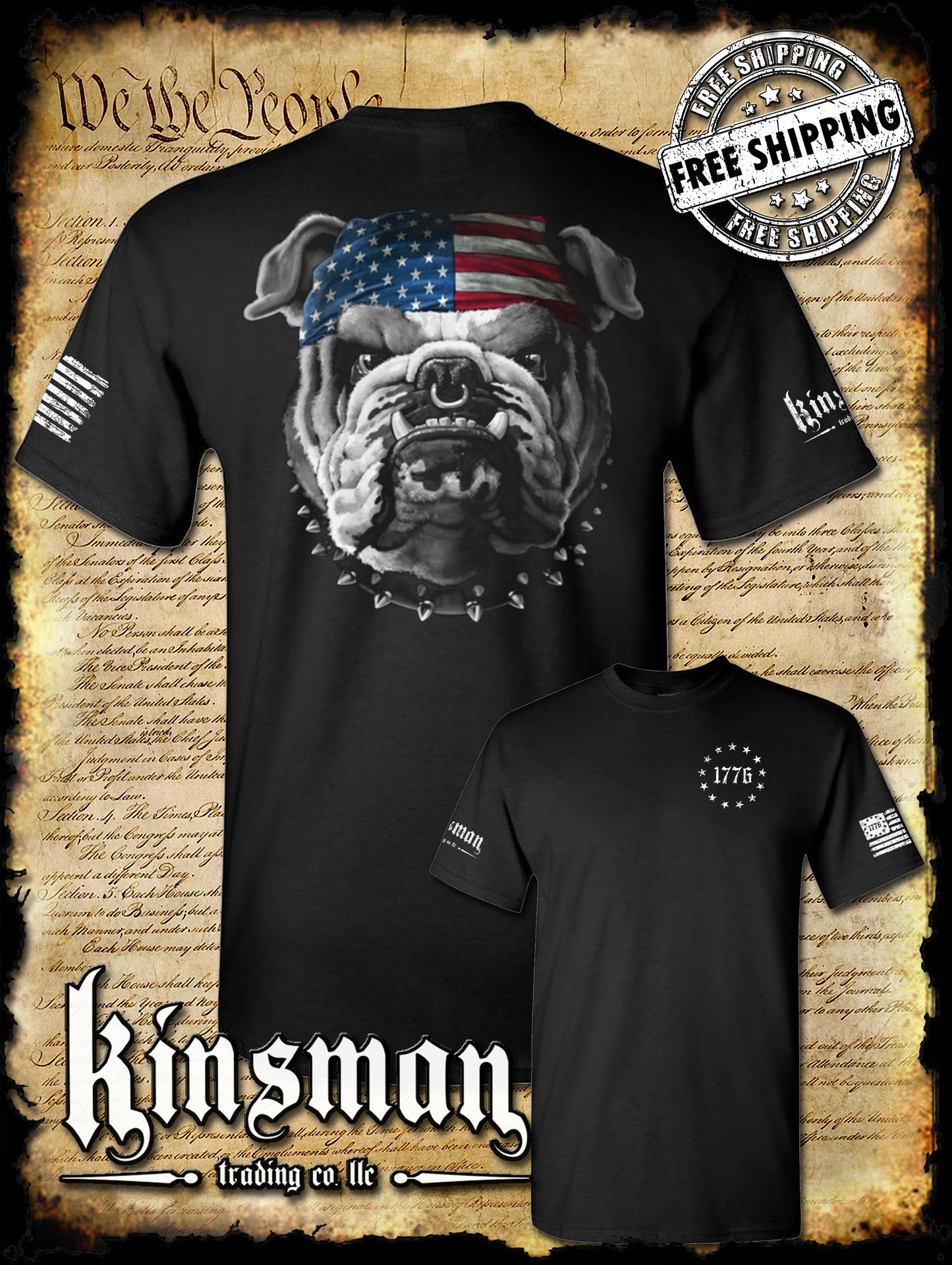 AMERICAN Bulldog 2-Sided T-Shirt / USA Flag Patriotic Dogs of War Military Army Freedom