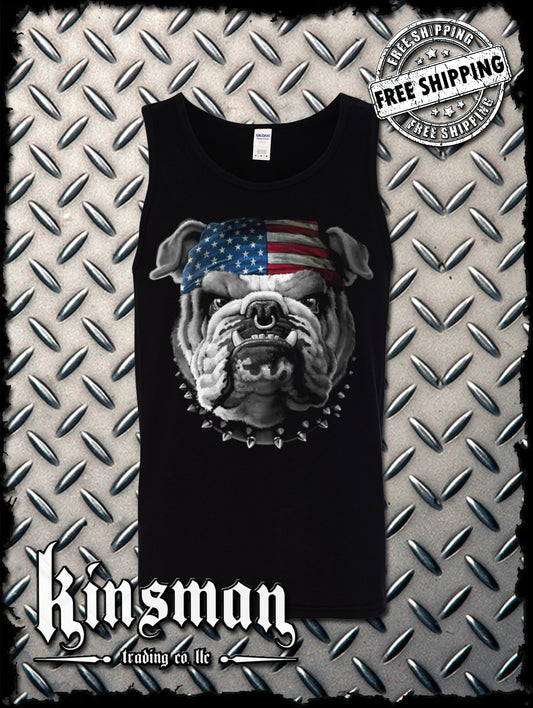 AMERICAN Bulldog Tank Top T-Shirt / USA Flag Patriotic Dogs of War Military