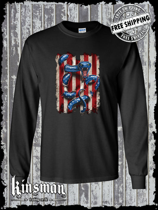 American Serpent Long Sleeve T-Shirt / USA Flag 2nd Amendment Snake