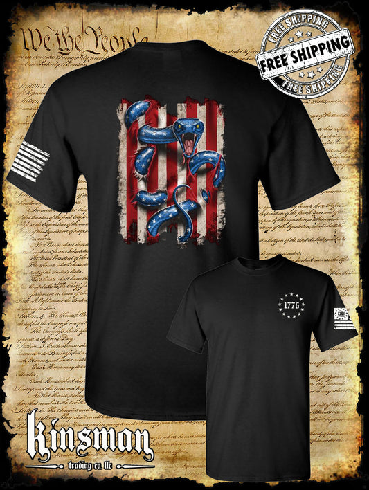 American Serpent 2-Sided T-Shirt / USA Flag 2nd Amendment Snake