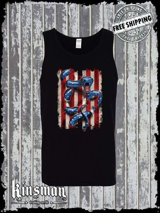 American Serpent Tank Top T-Shirt / USA Flag 2nd Amendment Snake