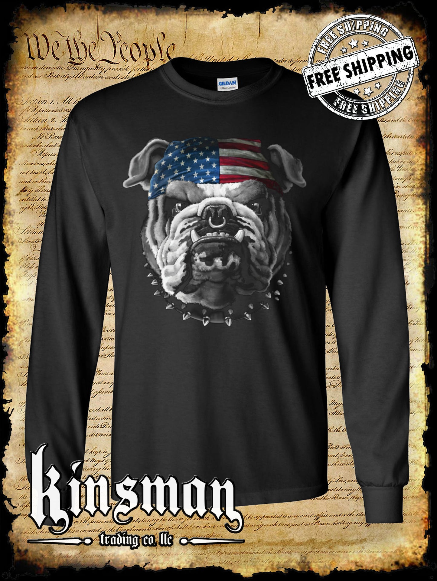 AMERICAN Bulldog Long Sleeve T-Shirt / USA Flag Patriotic Dogs of War Military