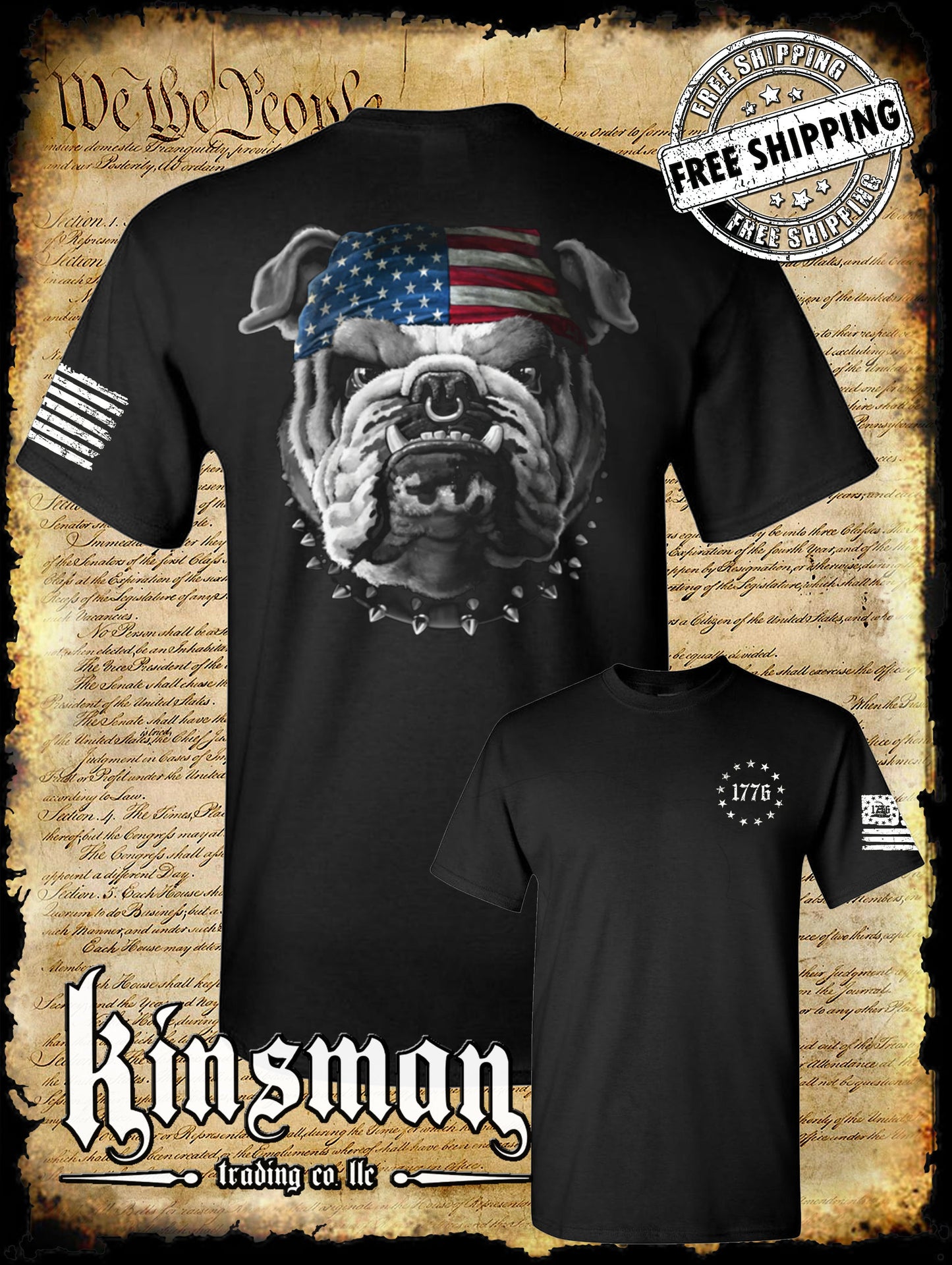 AMERICAN Bulldog 2-Sided T-Shirt / USA Flag Patriotic Dogs of War Military Army Freedom
