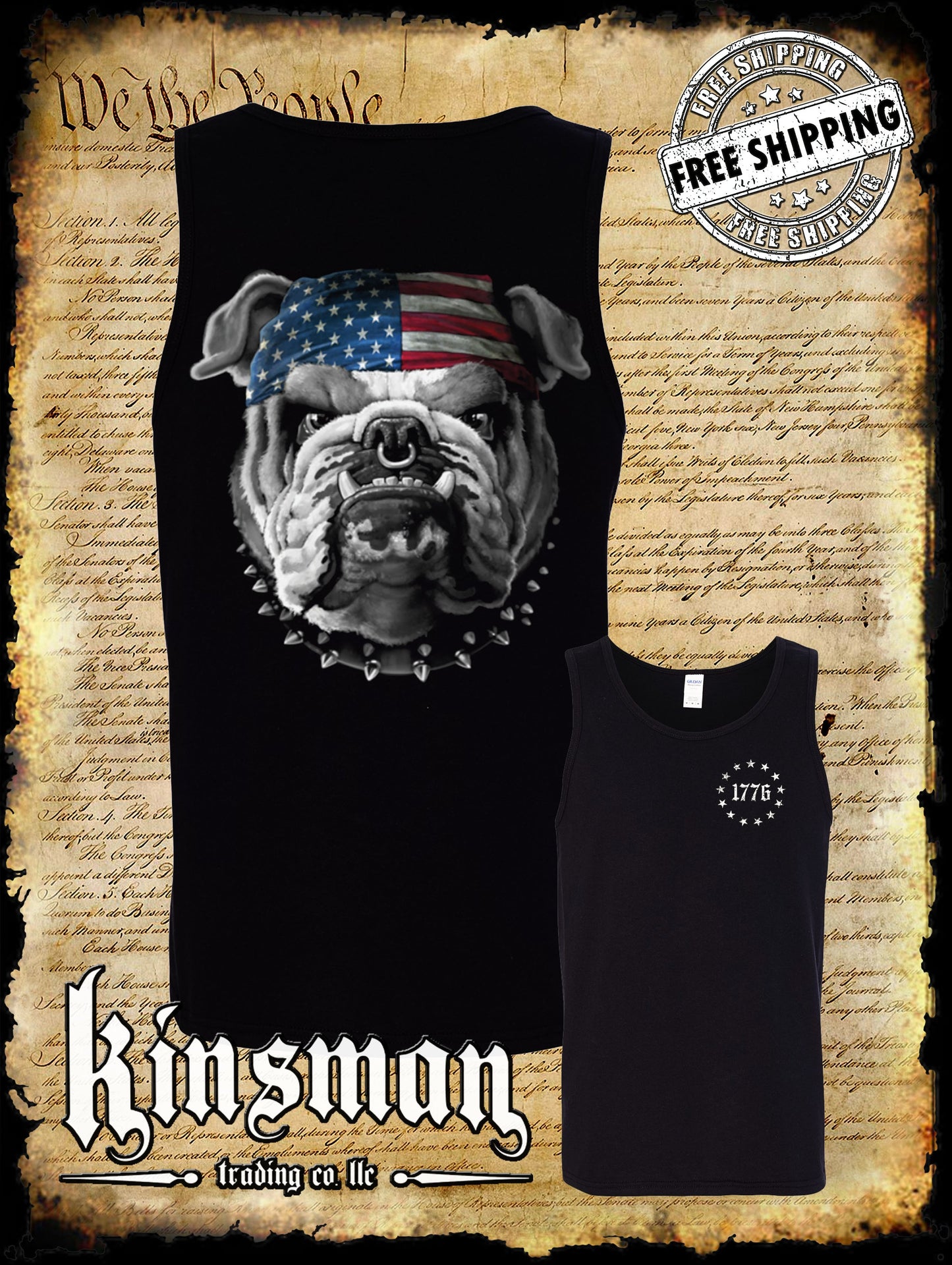 AMERICAN Bulldog 2-Sided Tank Top T-Shirt / USA Flag Patriotic Dogs of War Military