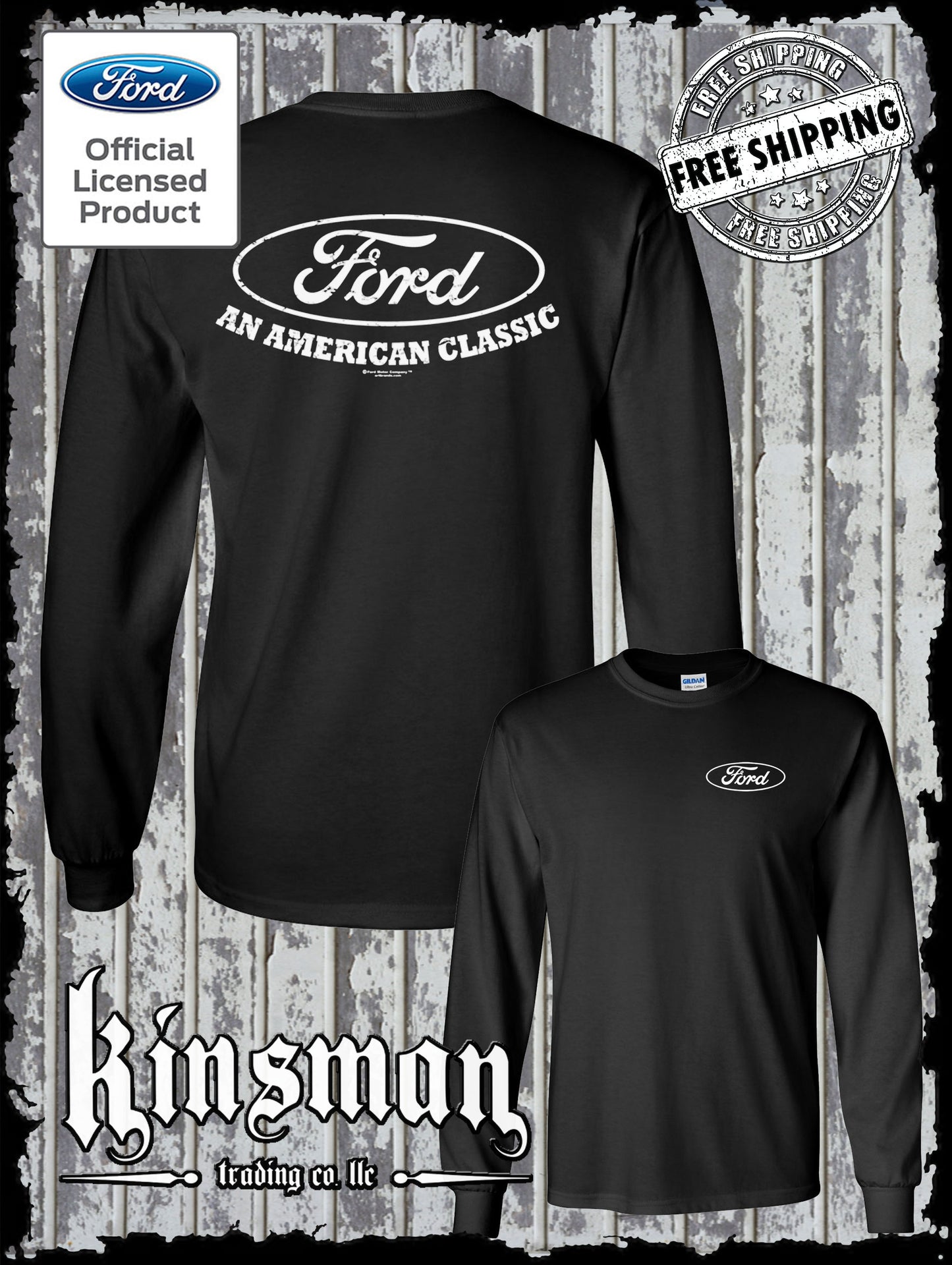Ford Logo An American Classic 2-Sided Long Sleeve T-Shirt