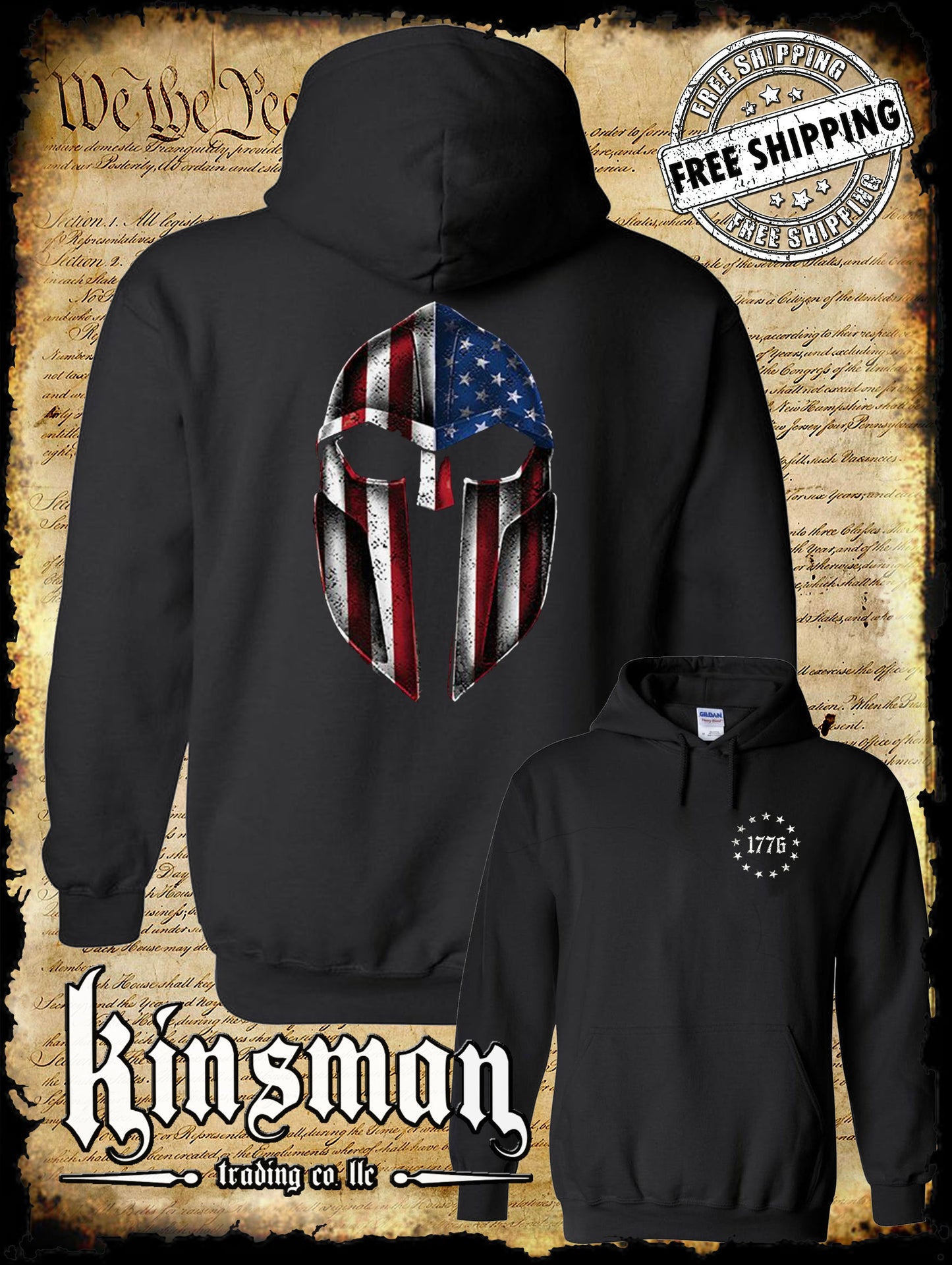 American Flag Gladiator / Spartan Helmet Hoodie - Freedom USA Patriot Pride 1776