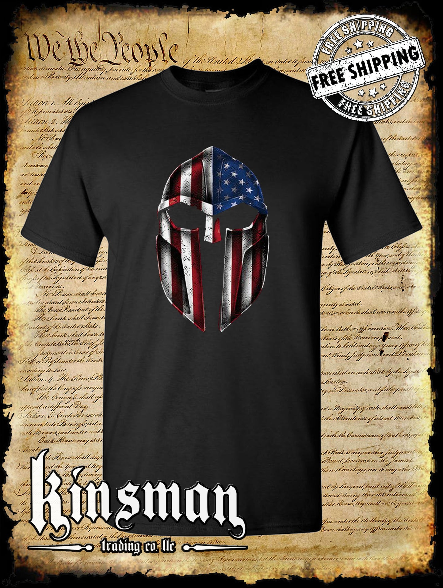American Flag Gladiator / Spartan Viking Helmet T-Shirt - Freedom USA Pride