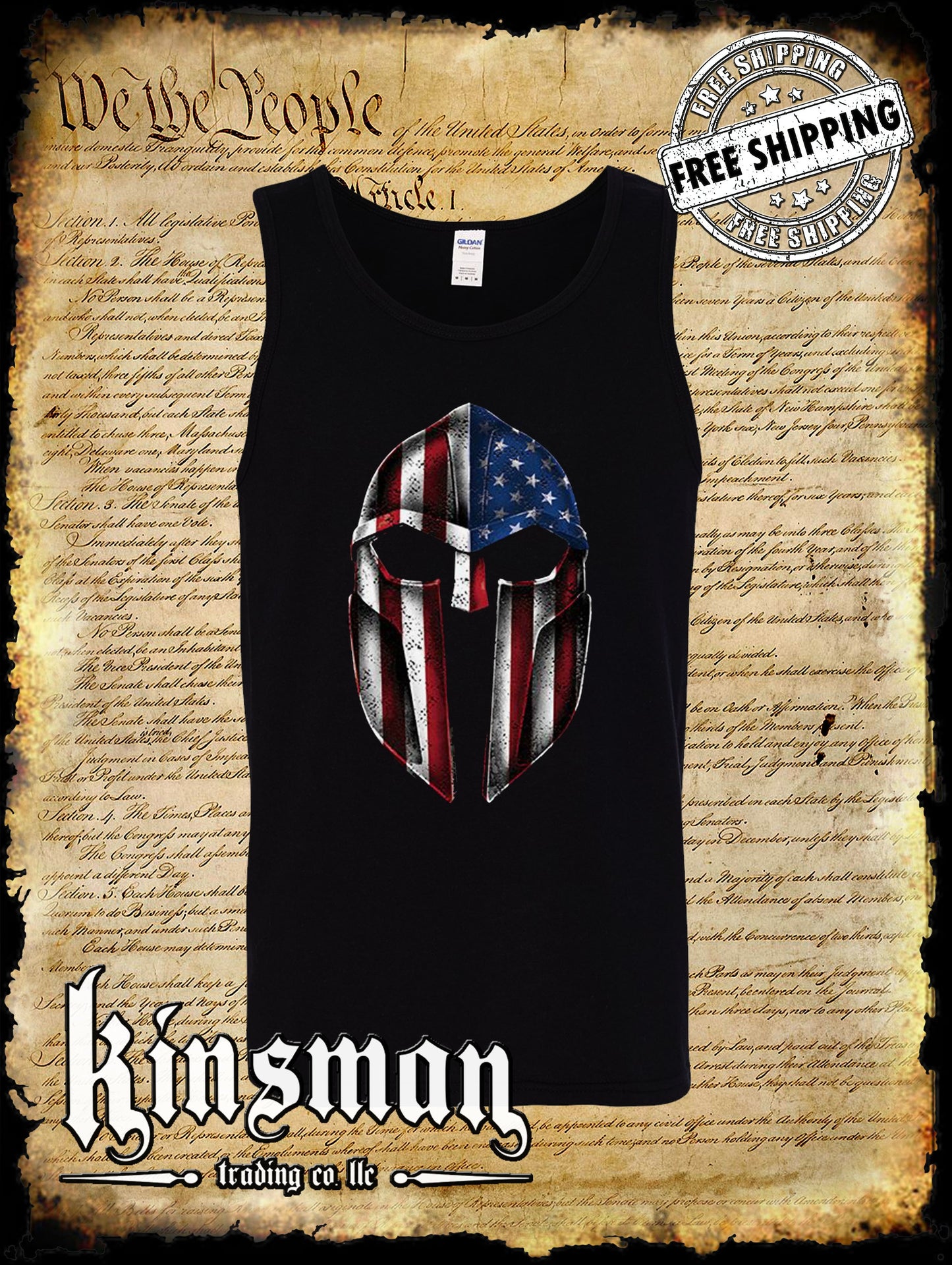 American Flag Gladiator / Spartan Helmet Tank Top T-Shirt - Freedom USA Pride