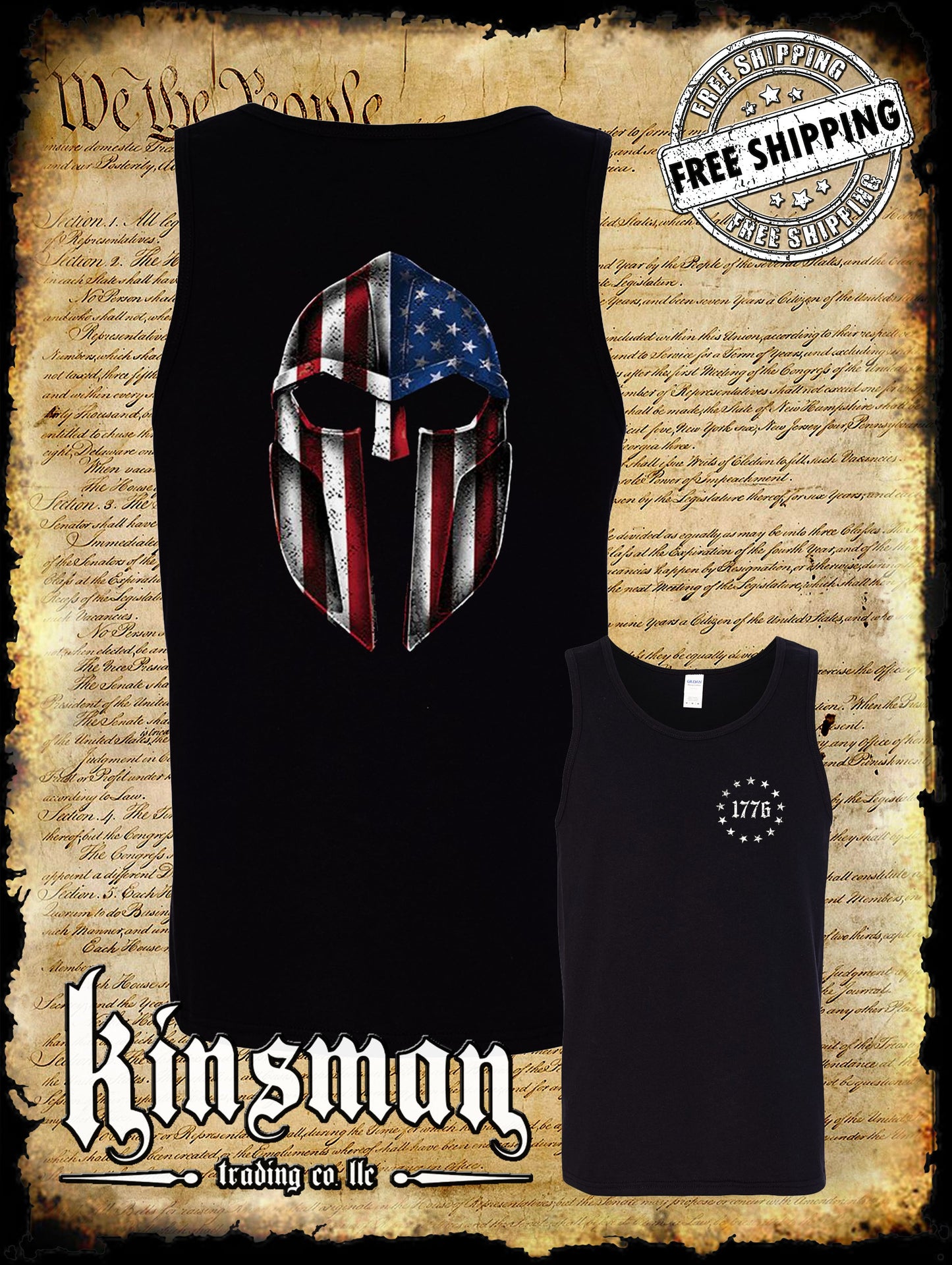 American Flag Gladiator / Spartan Helmet 2-Sided Tank Top T-Shirt - Freedom USA Pride