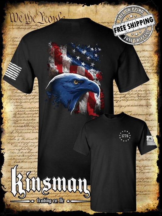 American Icon Bald Eagle 2-Sided T-Shirt - American Flag 4th of July Patriotic USA