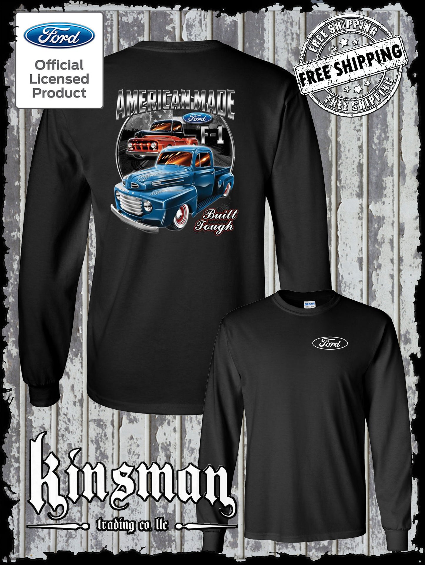 American Made FORD F1 Pick Up Truck 2-Sided Long Sleeve T-Shirt
