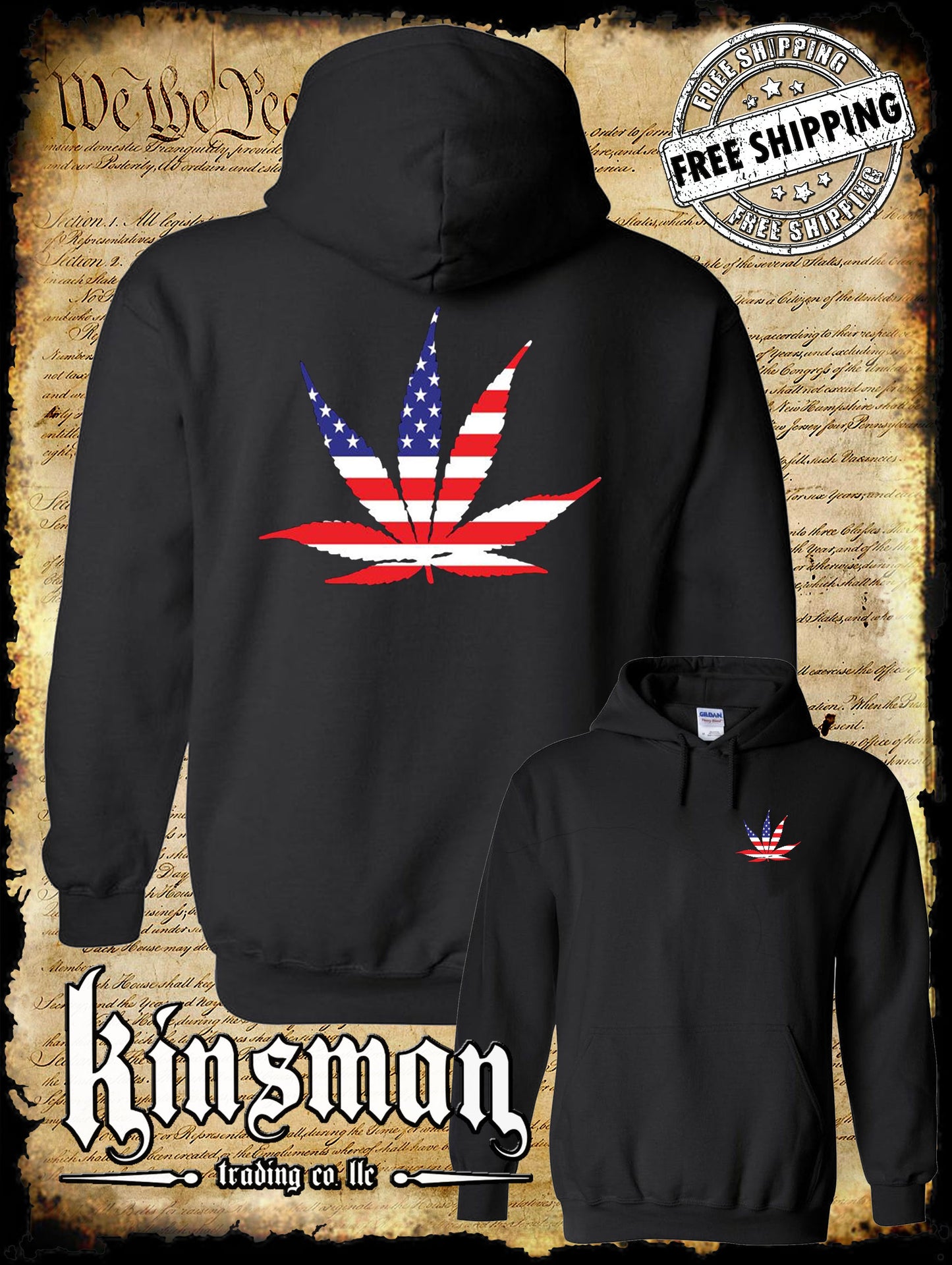 American Flag Pot Leaf USA 2-Sided Hoodie / Sweatshirt Marijuana Cannabis 420