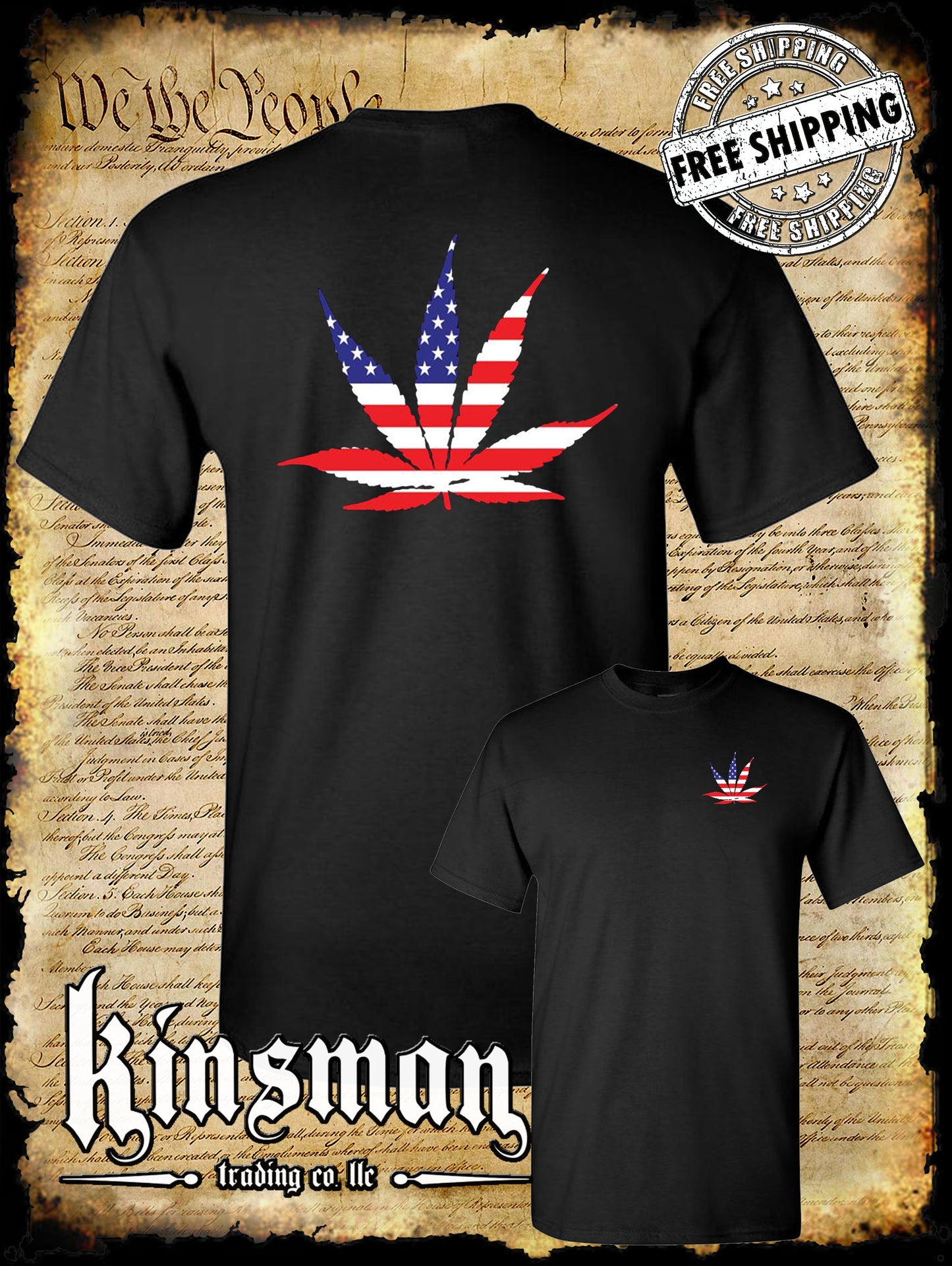 American Flag Pot Leaf USA 2-Sided T-Shirt Marijuana Cannabis 420
